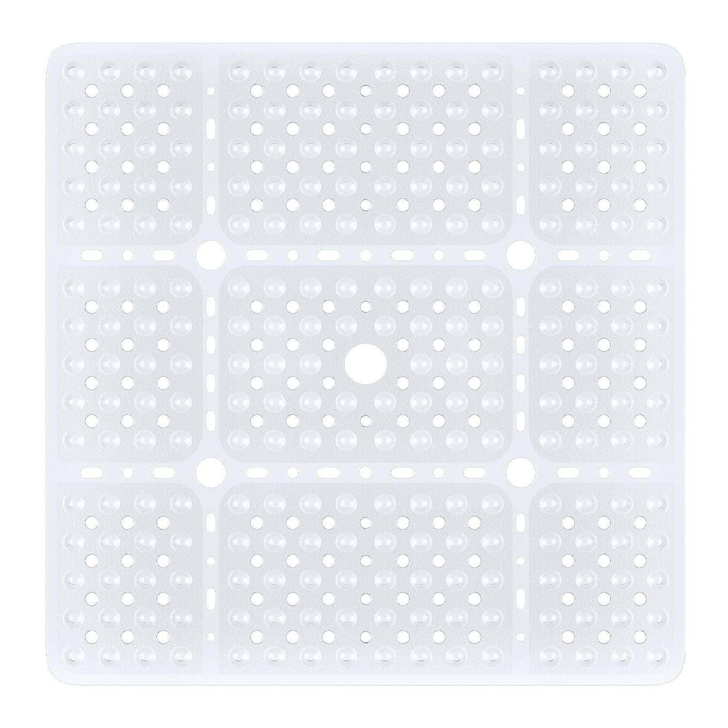 Weiße quadratische Silikonmatte mit erhabenen Punkten in einem 3x3-Gitter und einem Mittelloch, wahrscheinlich eine Antirutsch- oder Trocknungsmatte.