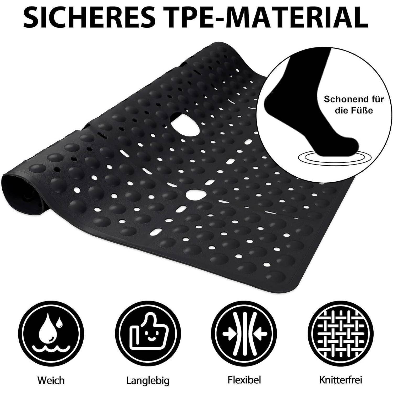 Schwarze perforierte Gummimatte mit der Bezeichnung „SICHERES TPE-MATERIAL