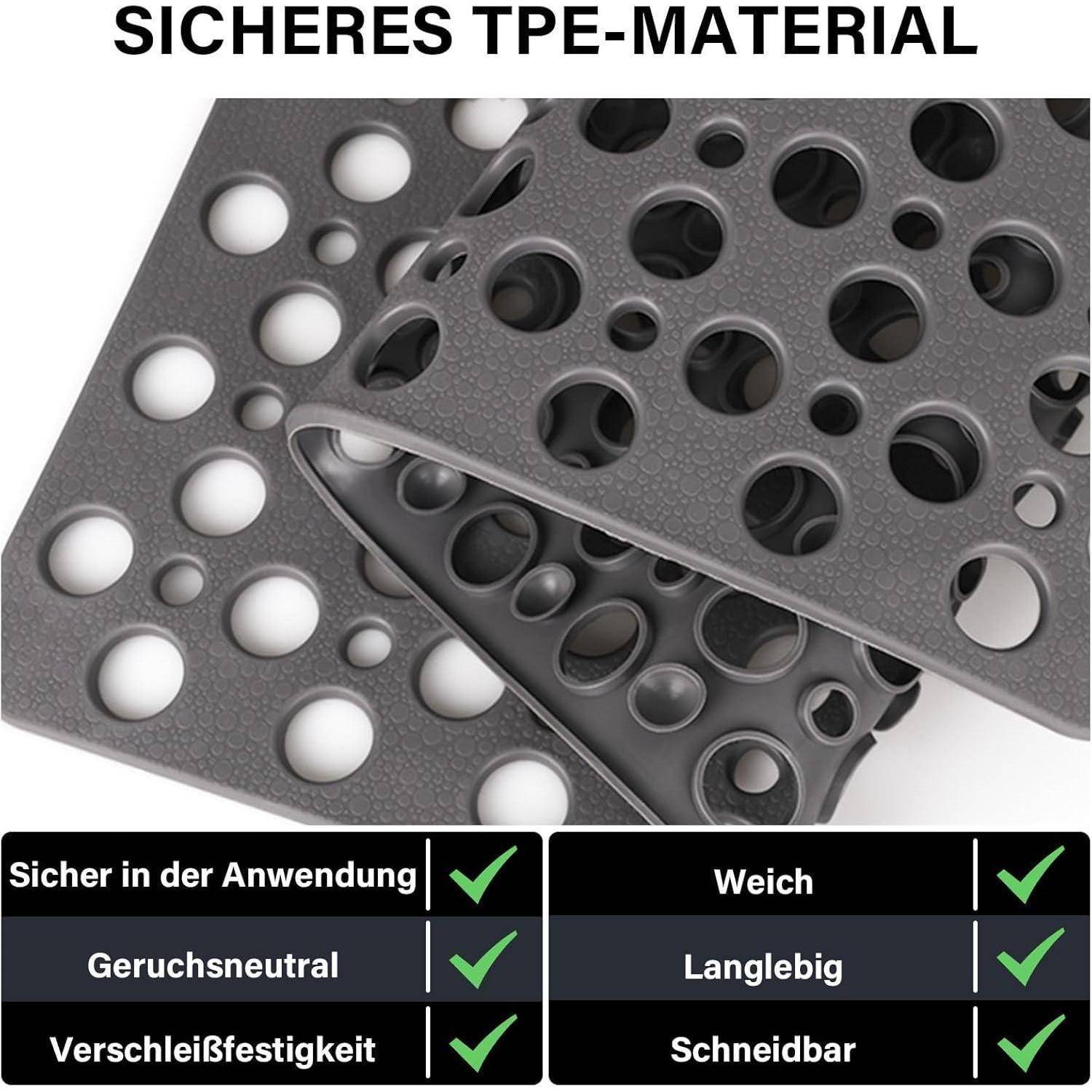 Produktbild von grauen perforierten TPE-Materialblättern mit der Bezeichnung 