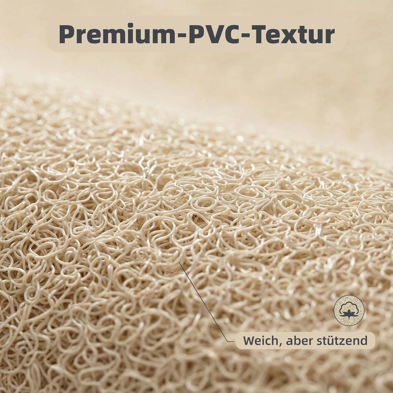 Nahaufnahme einer beigen PVC-Textur mit dem Text „Premium-PVC-Textur