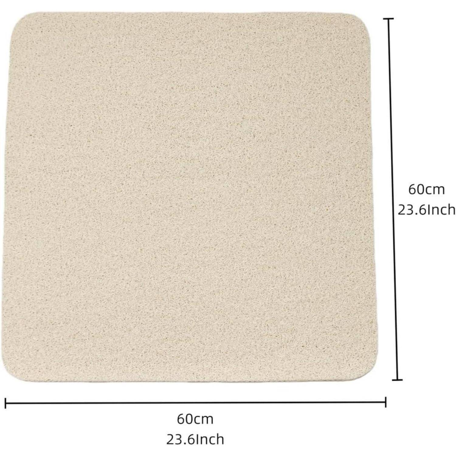Beiges quadratisches Kissen oder Matte mit gerundeten Ecken, gezeigt mit den Abmessungen 60 cm mal 60 cm (23,6 Zoll mal 23,6 Zoll).