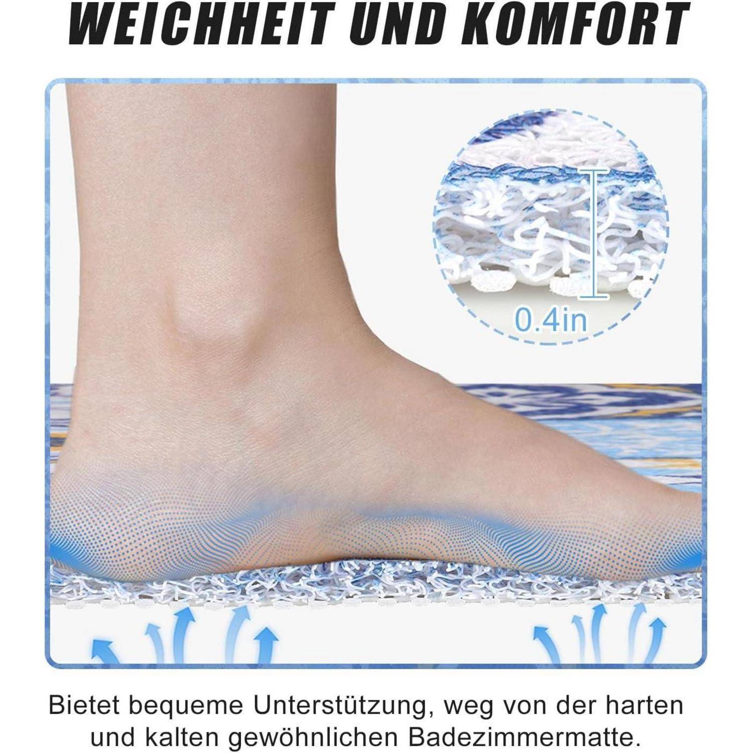 Fuß auf einer gepolsterten Innensohle, Illustration mit der Bezeichnung „Weichheit und Komfort