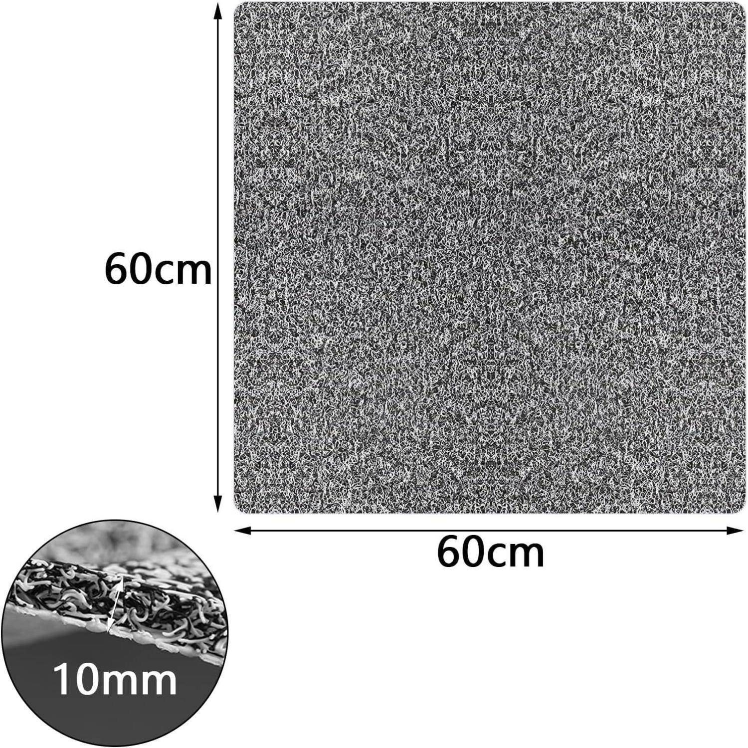 Graue strukturierte quadratische Matte dargestellt als 60 cm × 60 cm mit einer Nahaufnahme mit der Bezeichnung 10 mm, die die Materialdicke zeigt