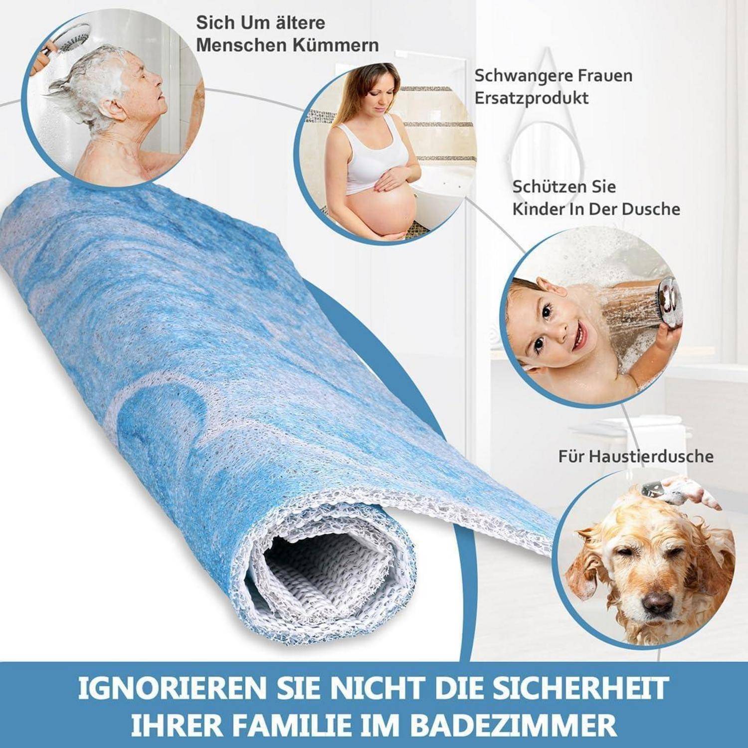 Duschmatte rutschfest 60x60cm | Badewannenmatte waschbar | Anti-Schimmel | PVC Luffa