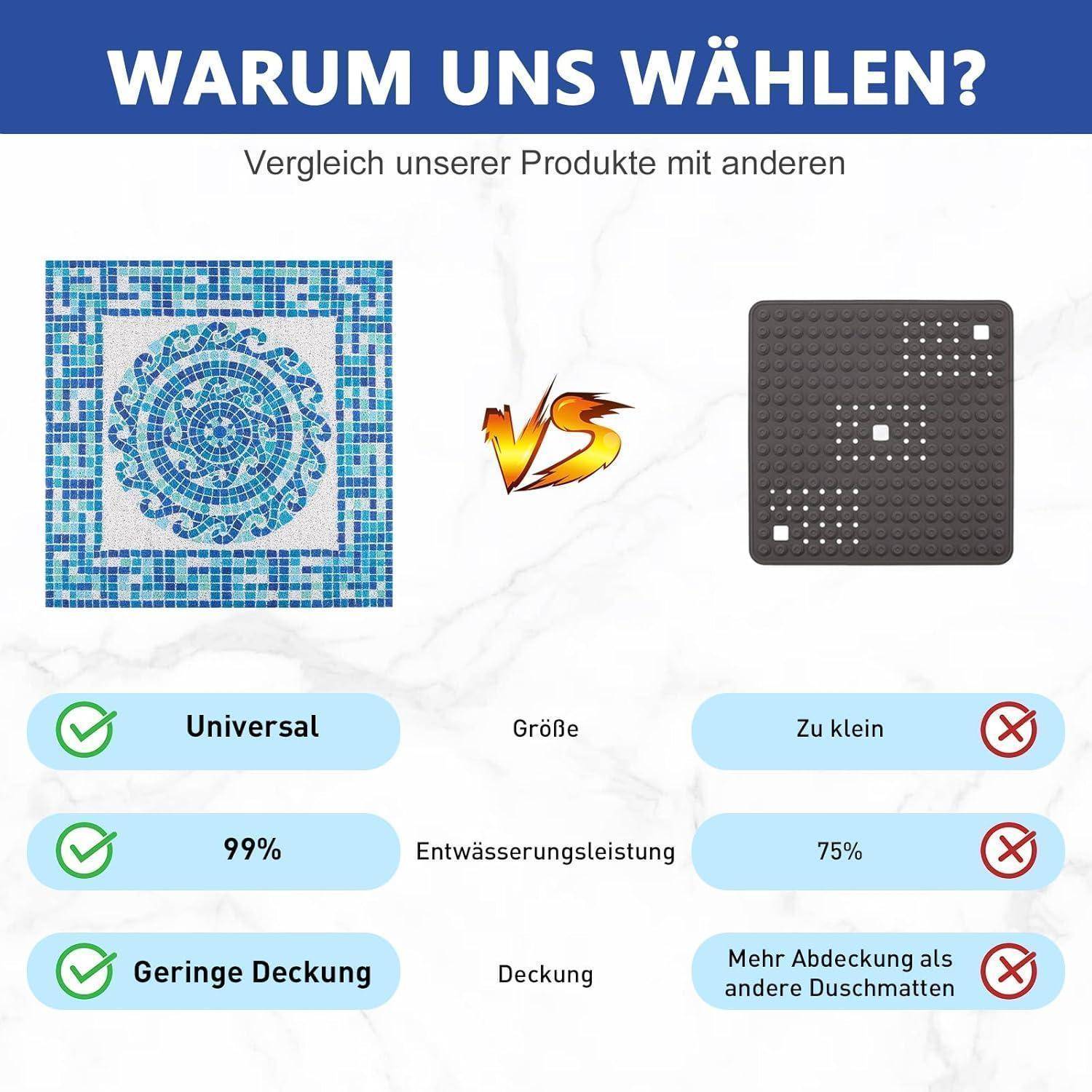 Duschmatte 80x80cm rutschfest PVC blau Fliese