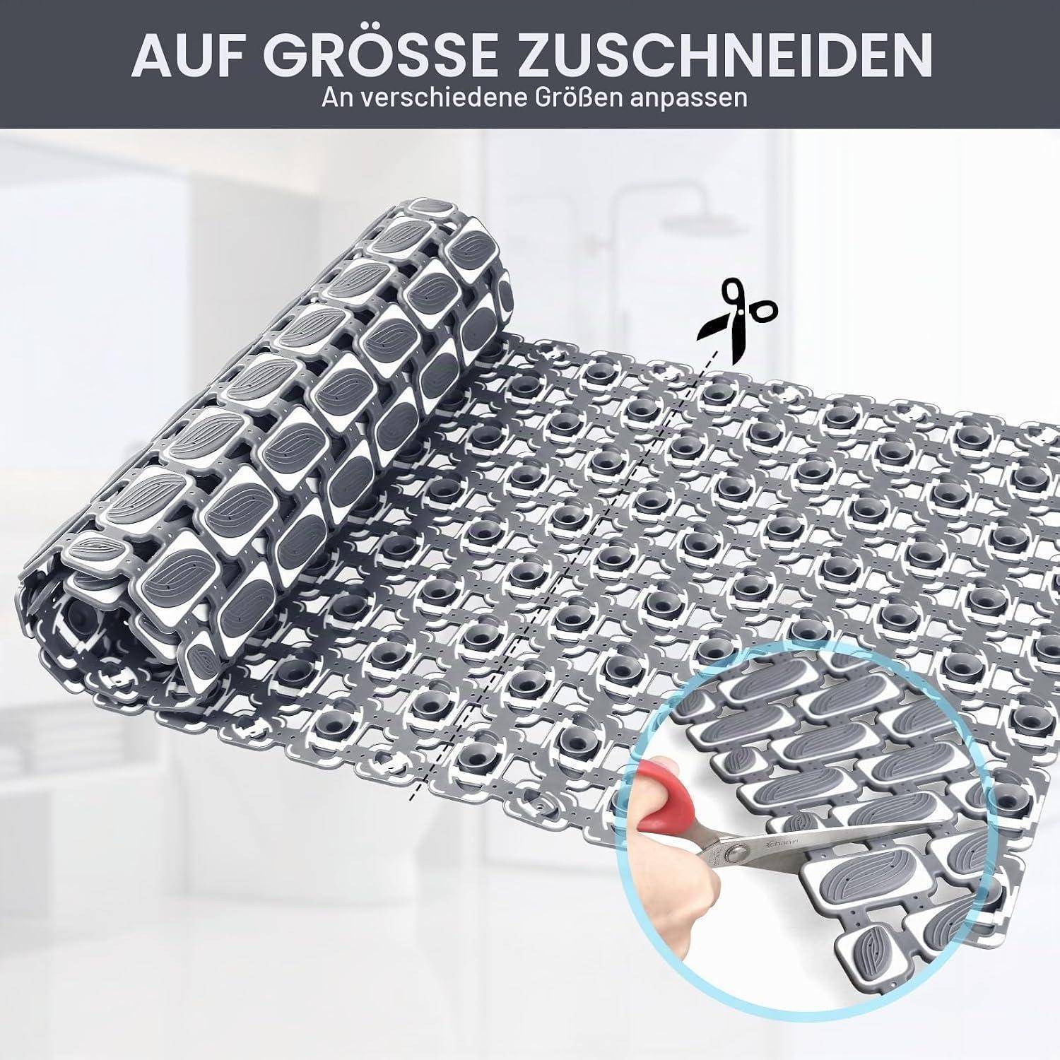 Badewannenmatte rutschfest 40x70cm Grau mit Saugnäpfen