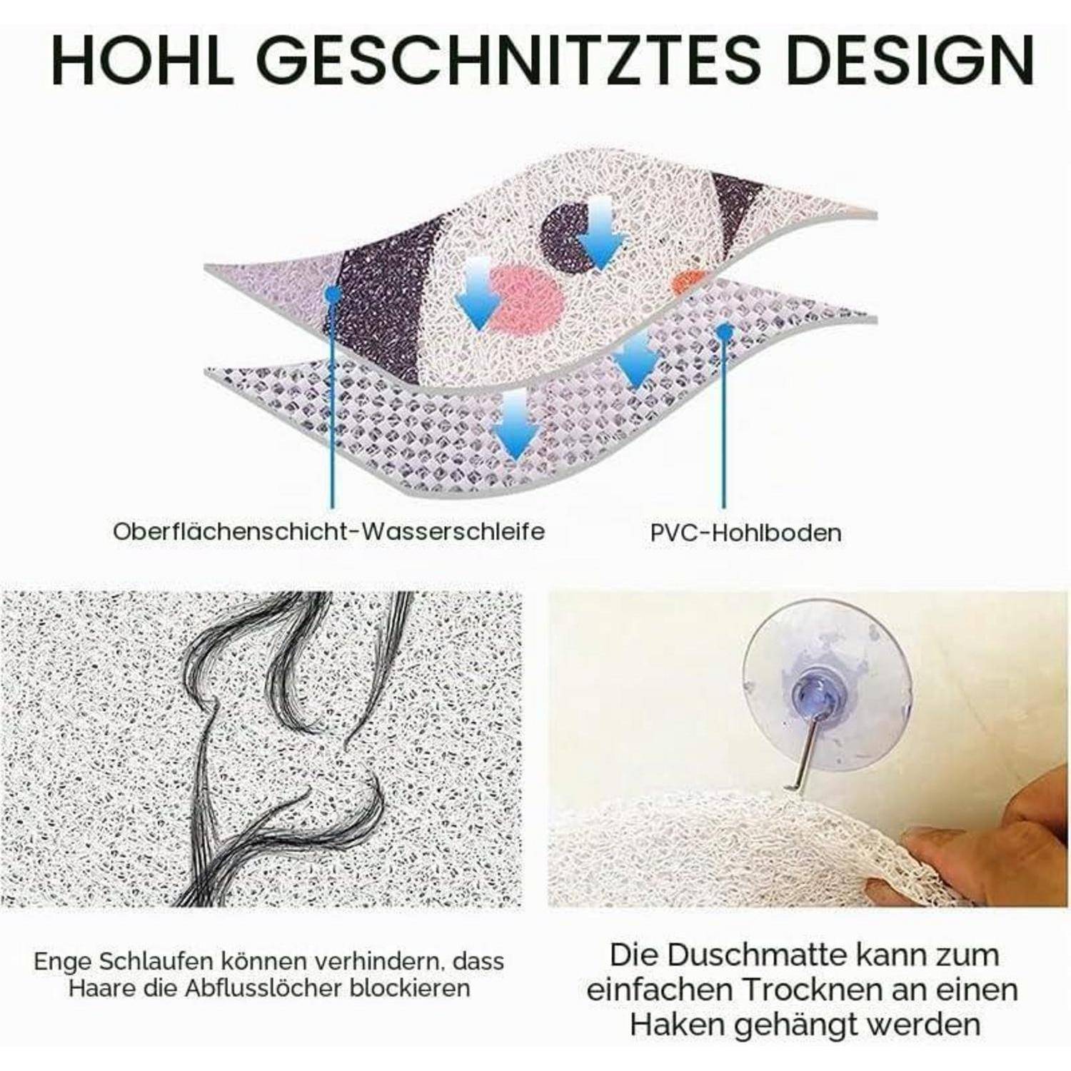 Produkt-Infografik für eine perforierte Duschatte mit 