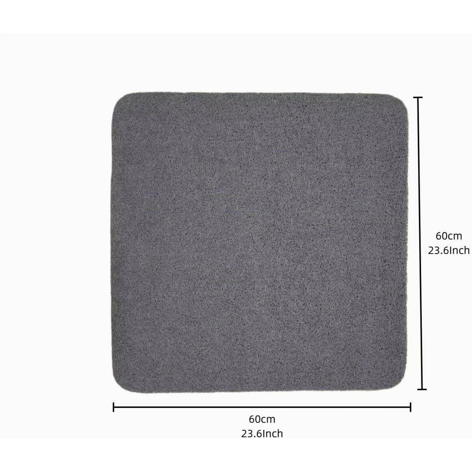 Graue quadratische Matte auf weißem Hintergrund, beschriftet mit 60 cm x 60 cm (23,6 Zoll x 23,6 Zoll).