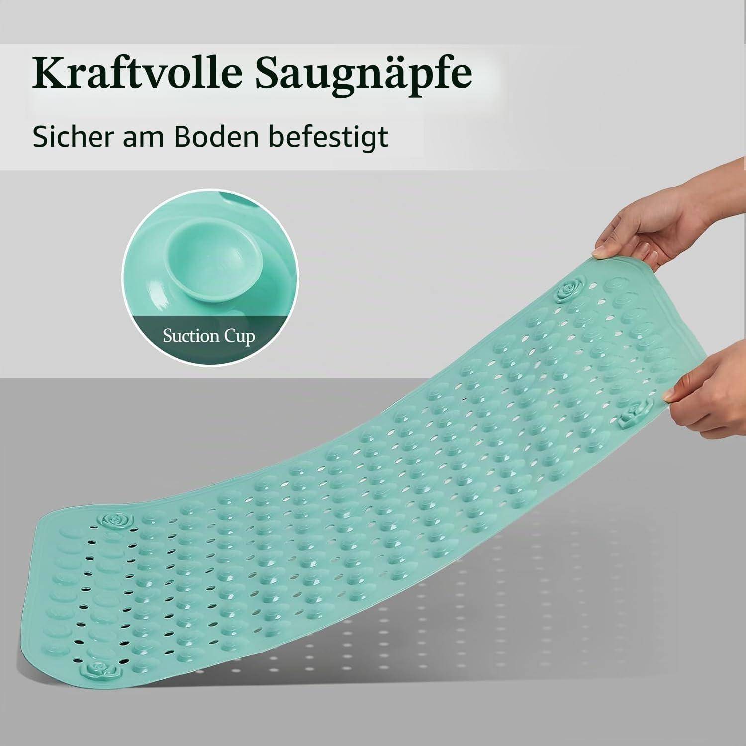 Duschmatte rutschfest 80x50cm PVC Grün mit Saugnäpfen und Ablauflöchern