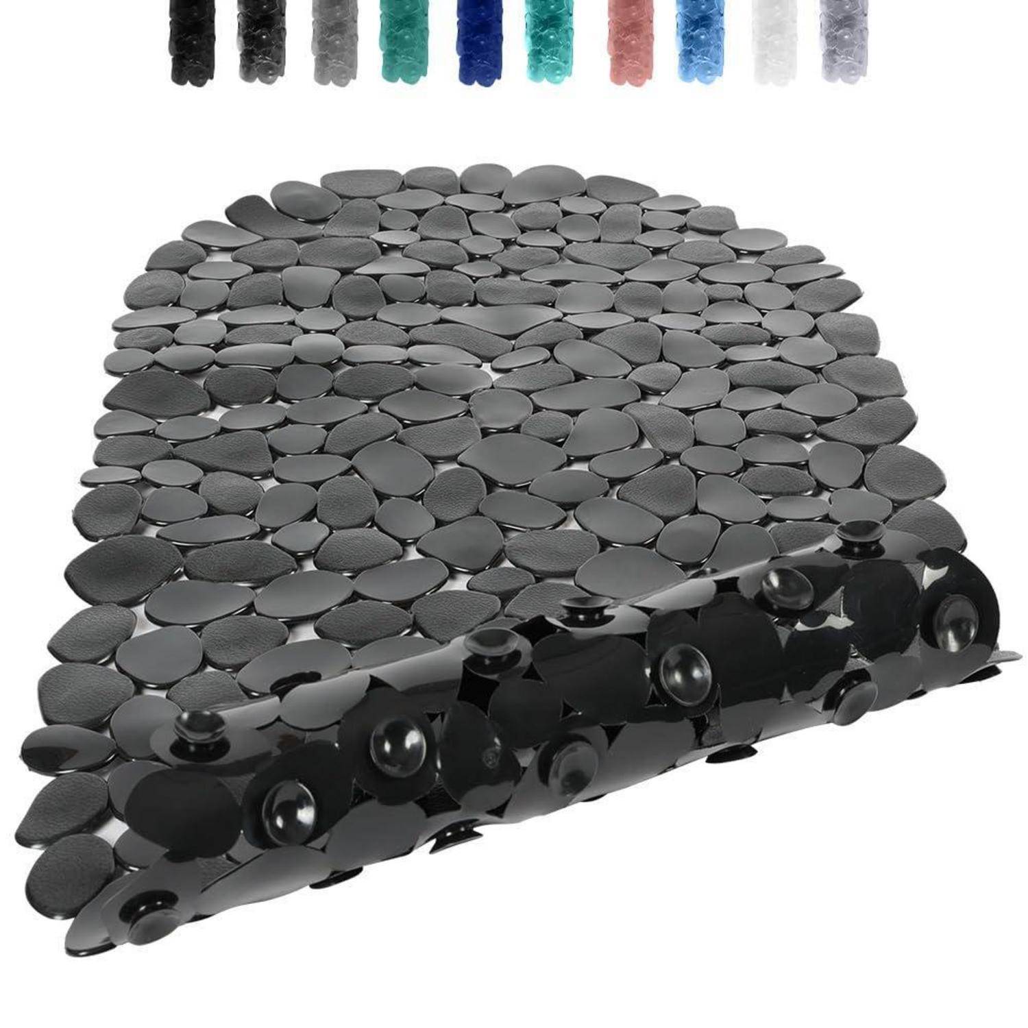Schwarze runde Scheiben-Kachel-Handtasche oder Clutch auf weißem Hintergrund, mit Farbmuster oben dargestellt.