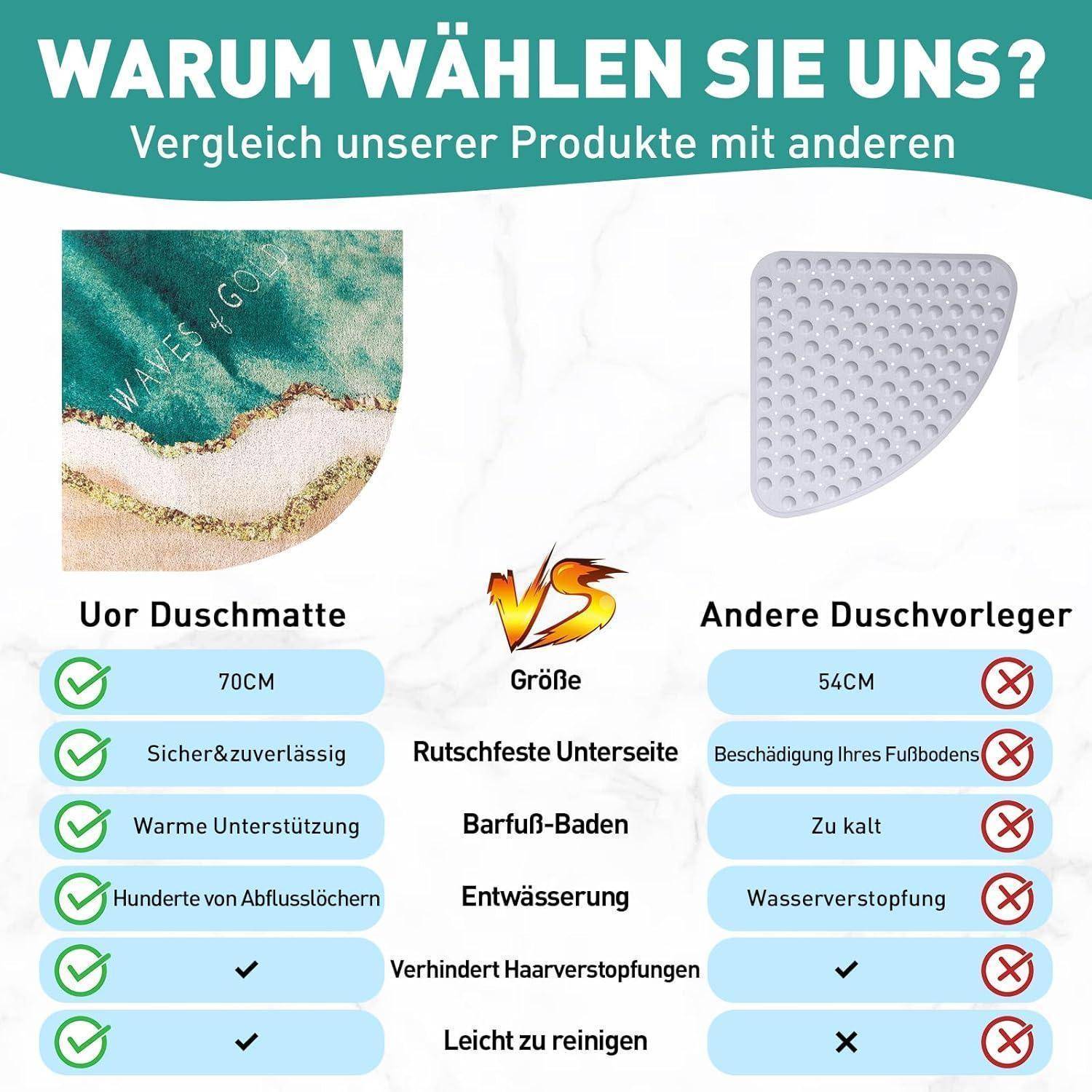 Duschmatte rutschfest 70x70 cm Eckduschmatte PVC Luffa Goldene Wellen
