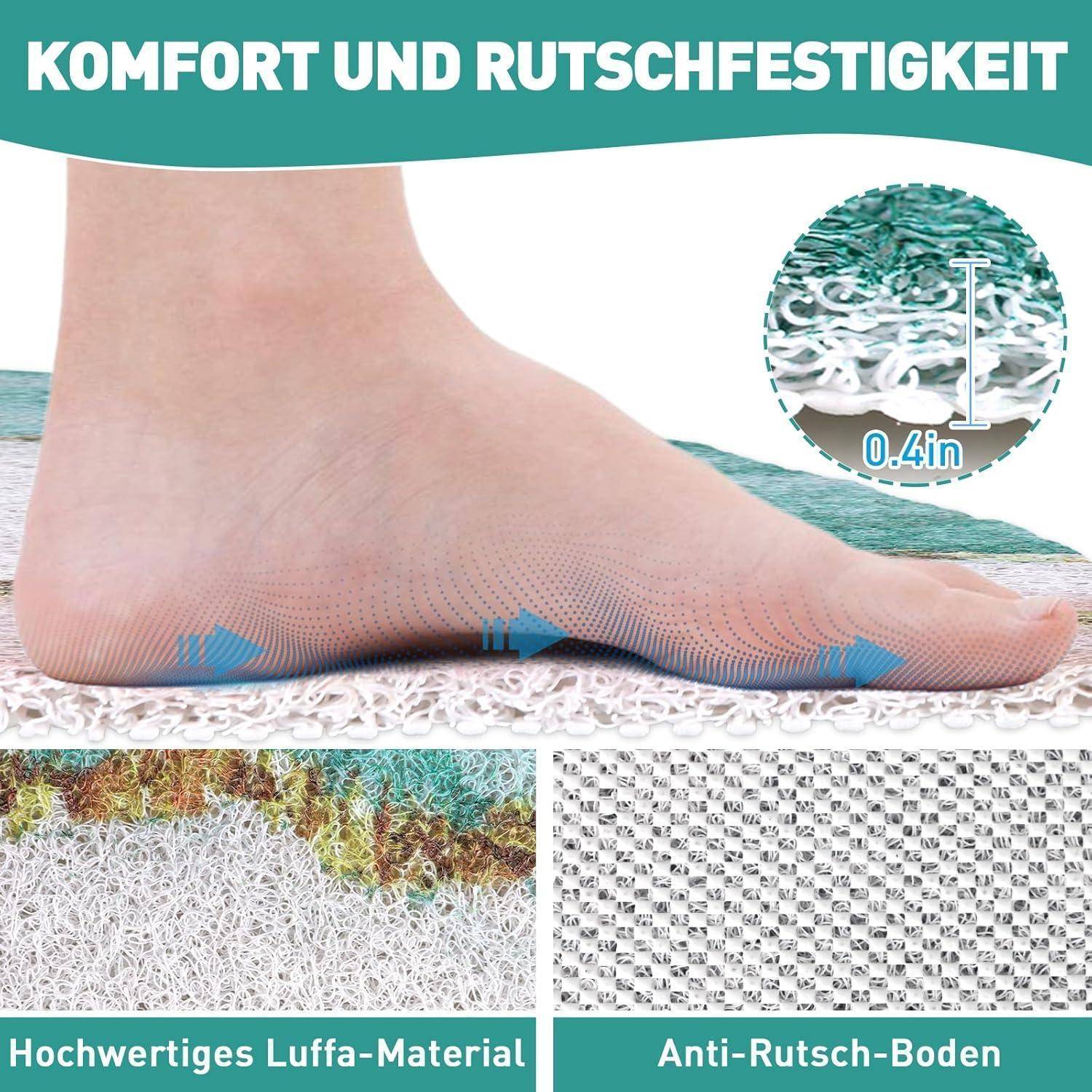 Anzeige zeigt einen Fuß auf einer gepolsterten Luffa-texturierten Einlegesohle mit einer Einsatzangabe von „0,4 Zoll