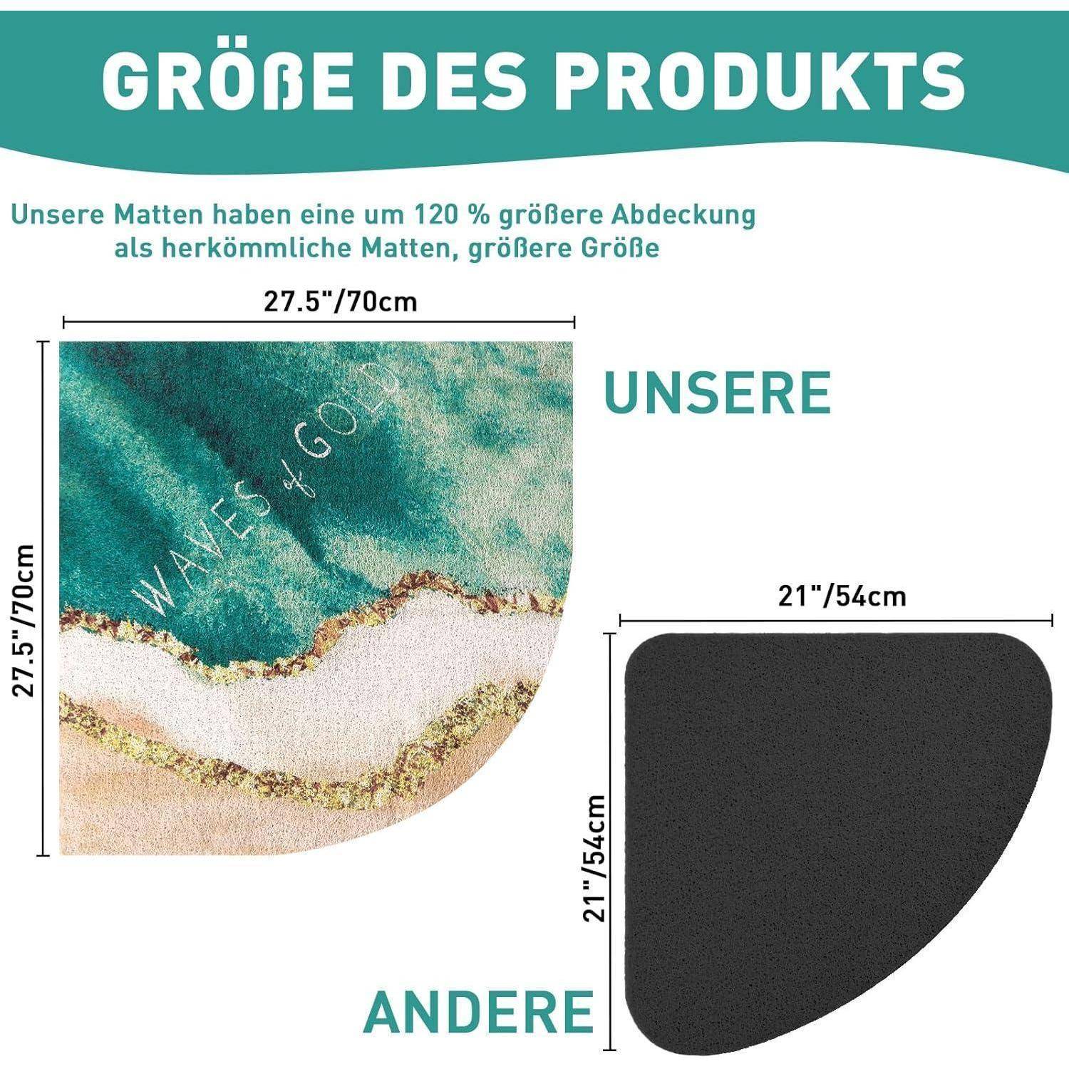 Größenvergleich: Unsere Matte ist 27,5 x 70 cm und 120% größer als andere Matten bei 21 x 54 cm.