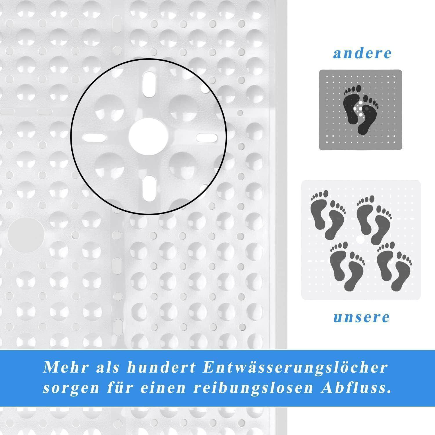 Vergleichsgrafik von Drainagematten: 'andere' hat wenige Löcher, 'unsere' hat viele fußabdruckförmige Drainageöffnungen für einen gleichmäßigeren Wasserdurchfluss.
