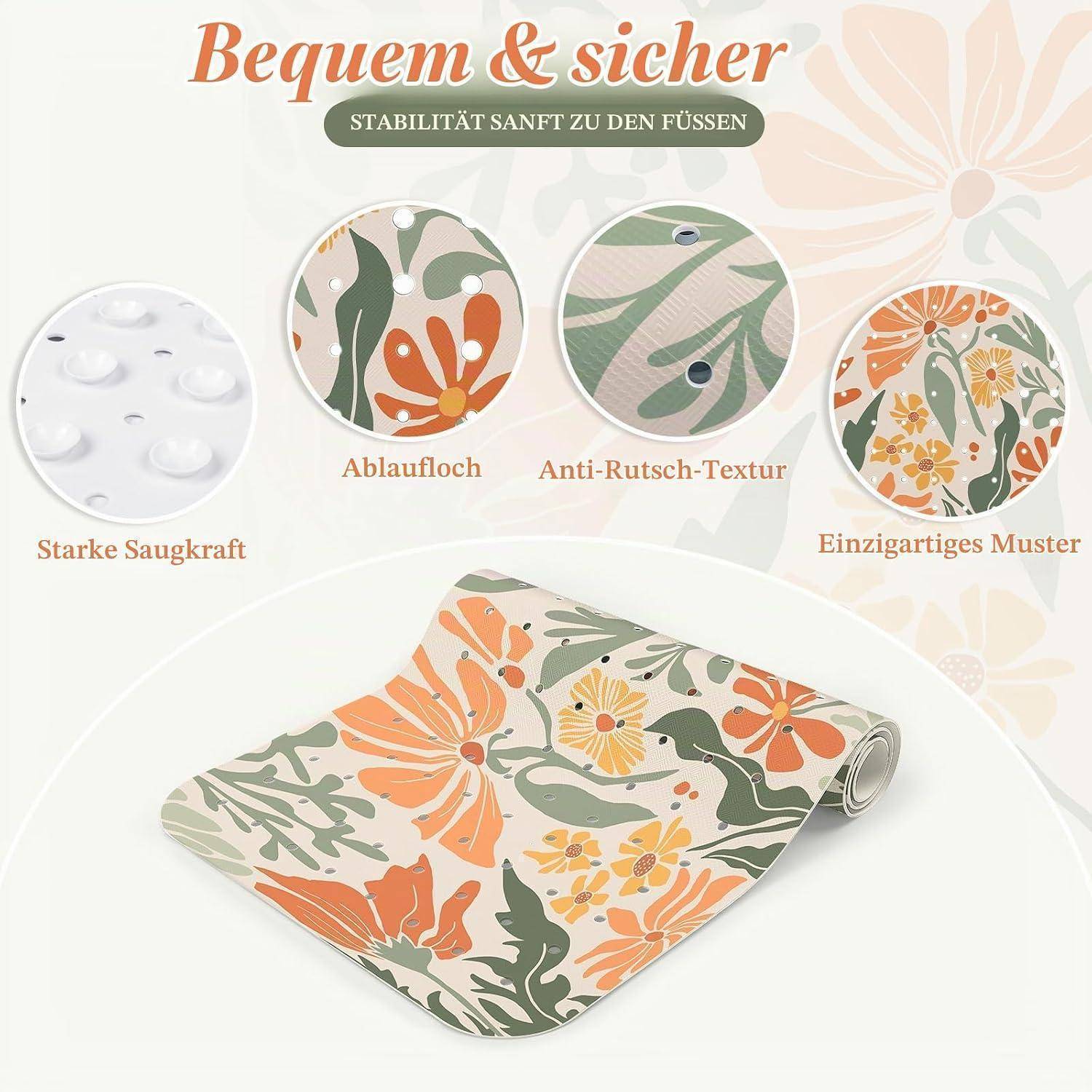 Badewannenmatte rutschfest Orange 100x40cm PVC BPA-frei