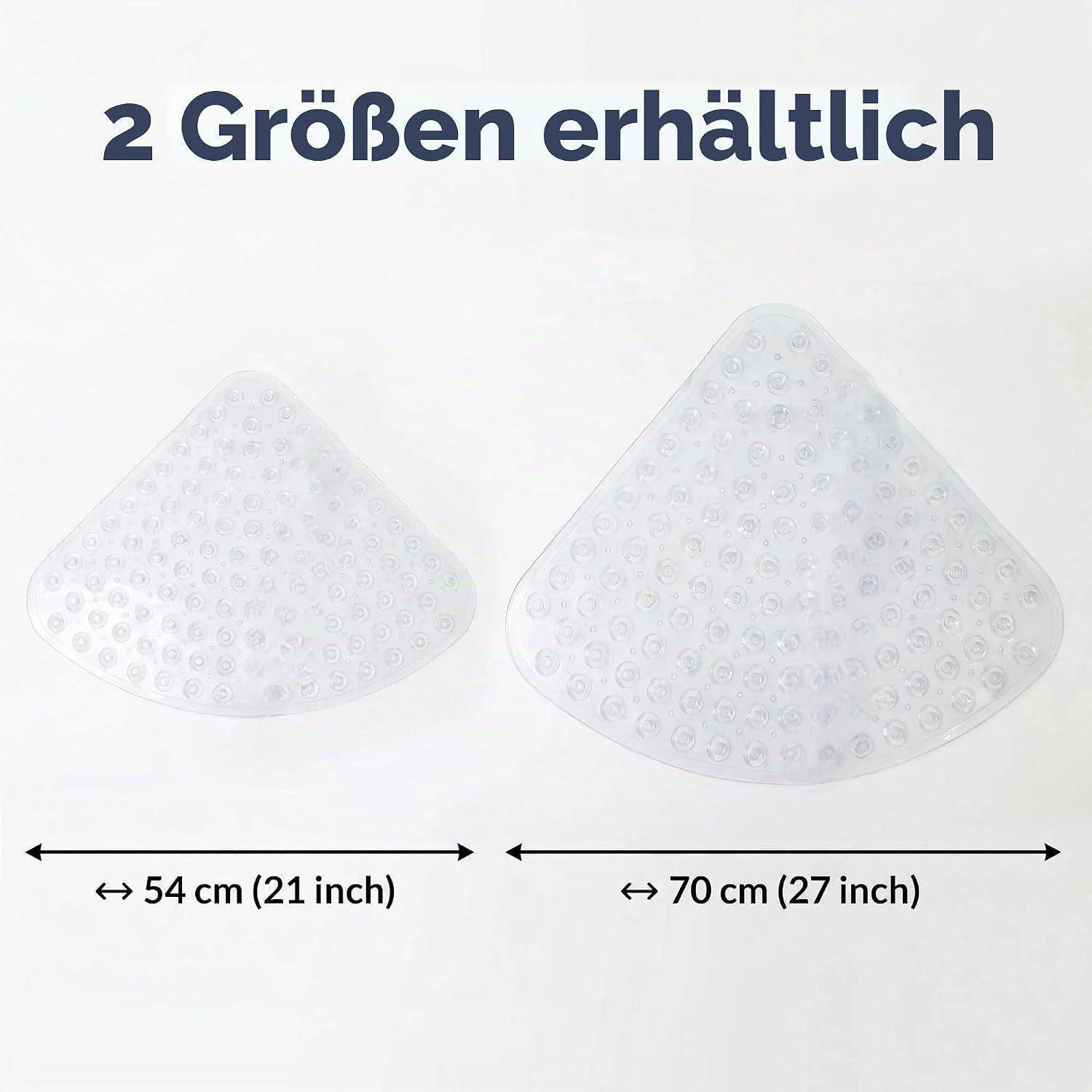 Vergleich von zwei durchsichtigen dreieckigen Pads mit der Bezeichnung „2 Größen erhältlich": 54 cm (21 Zoll) und 70 cm (27 Zoll).