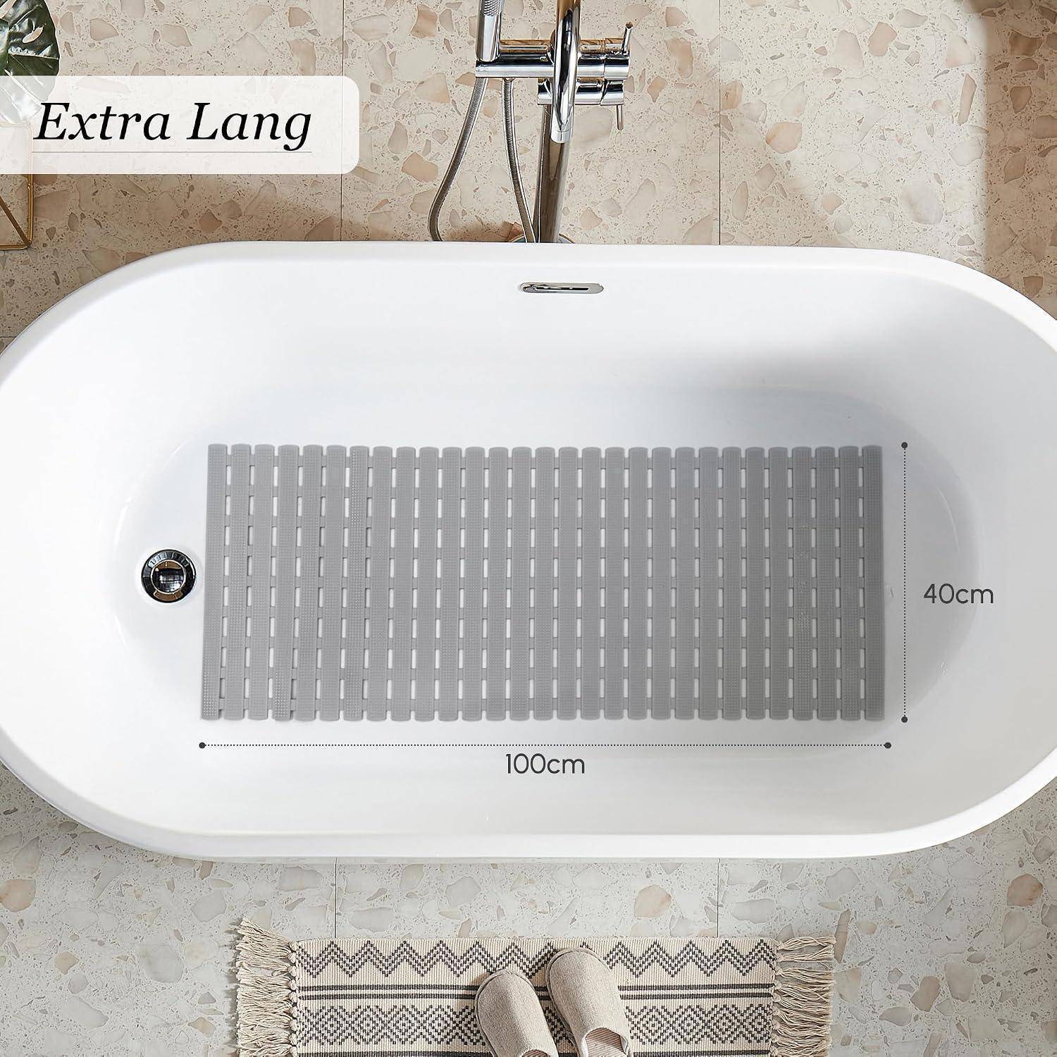 Ovale Badewanne mit grauer Latten-Antirutschmatte mit der Bezeichnung 