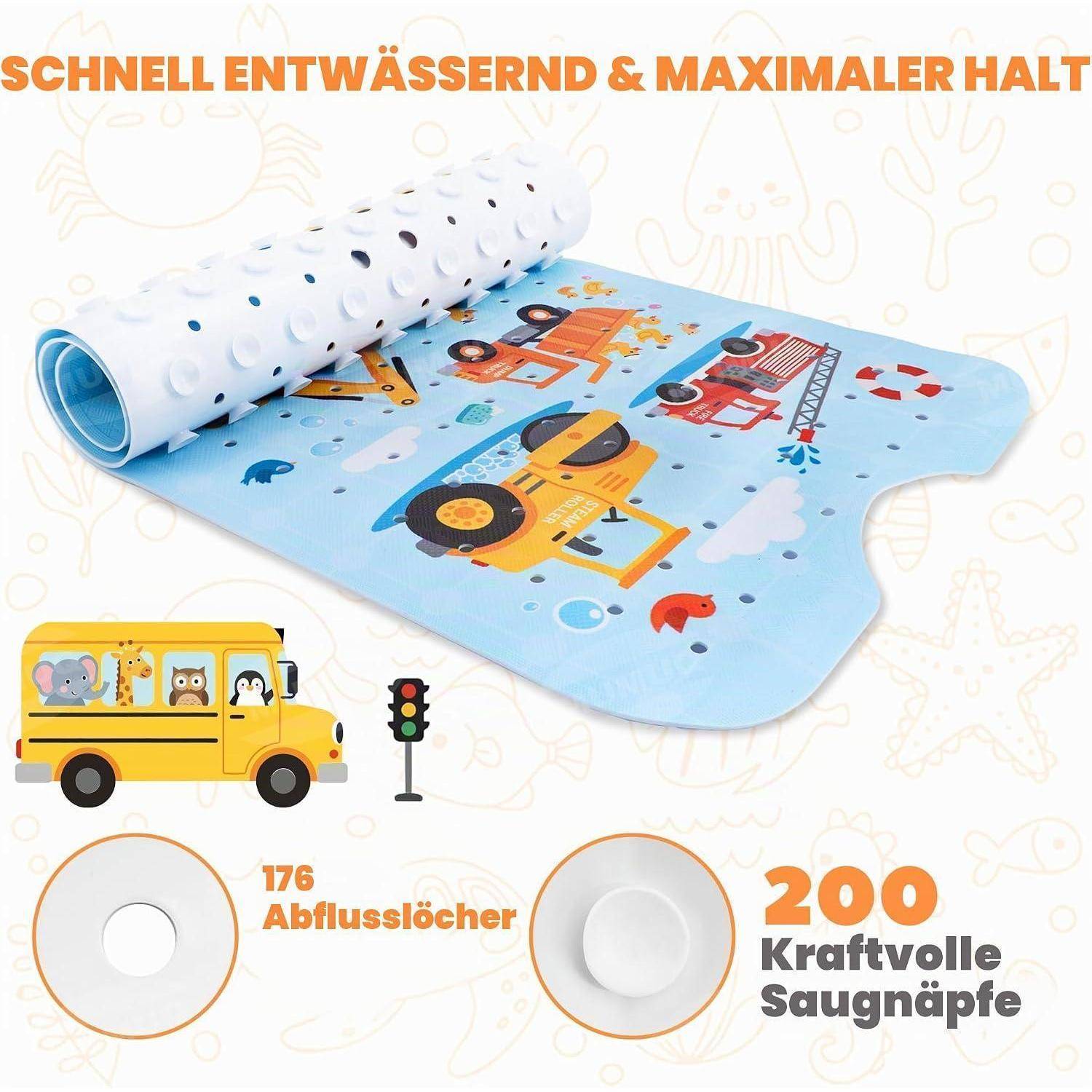 Abbildung einer bunten Kinderspielmatte mit einer weißen perforierten Walze, auf der 