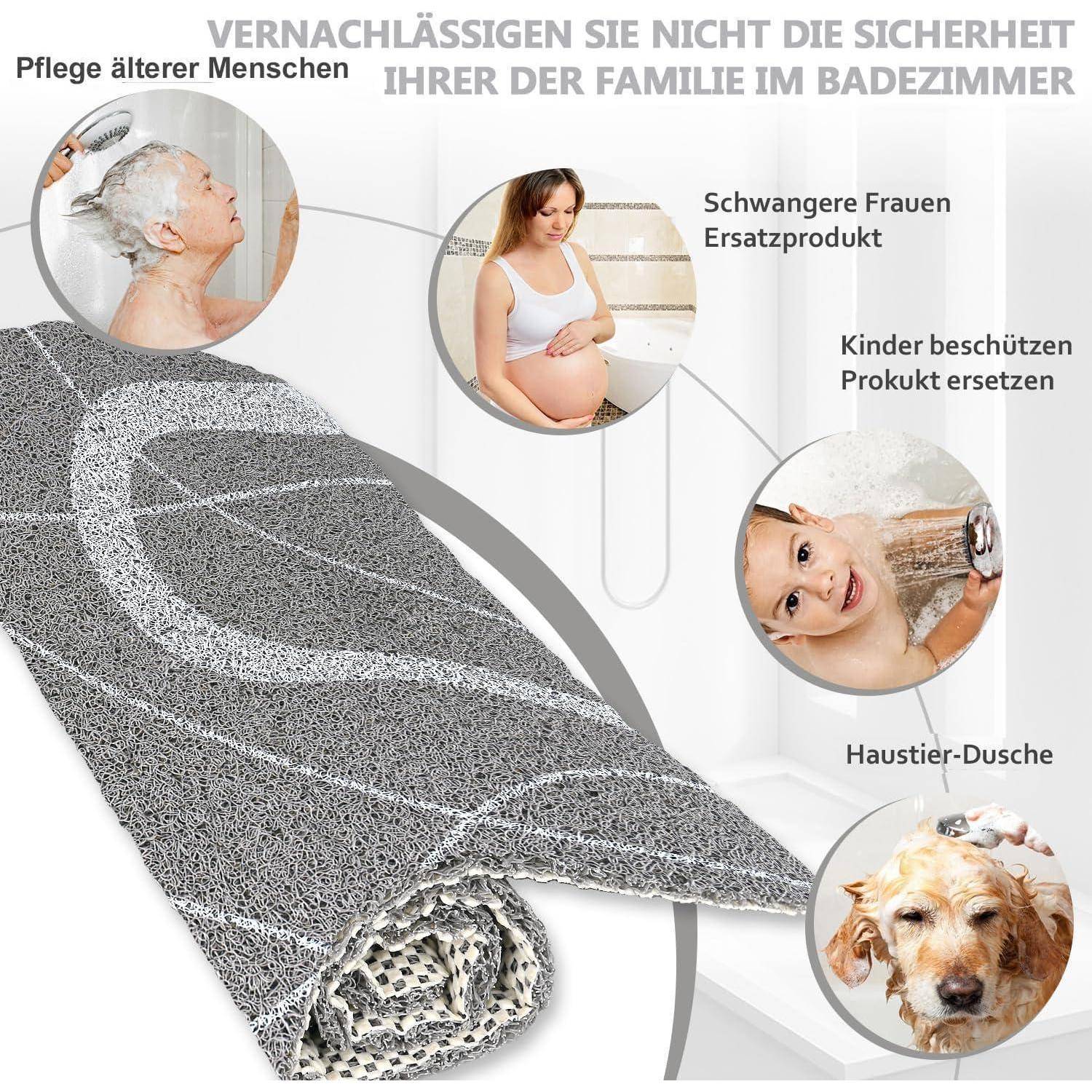 Duschmatte rutschfest 80x80cm Grau PVC Massage Drainage Schnelltrocknend