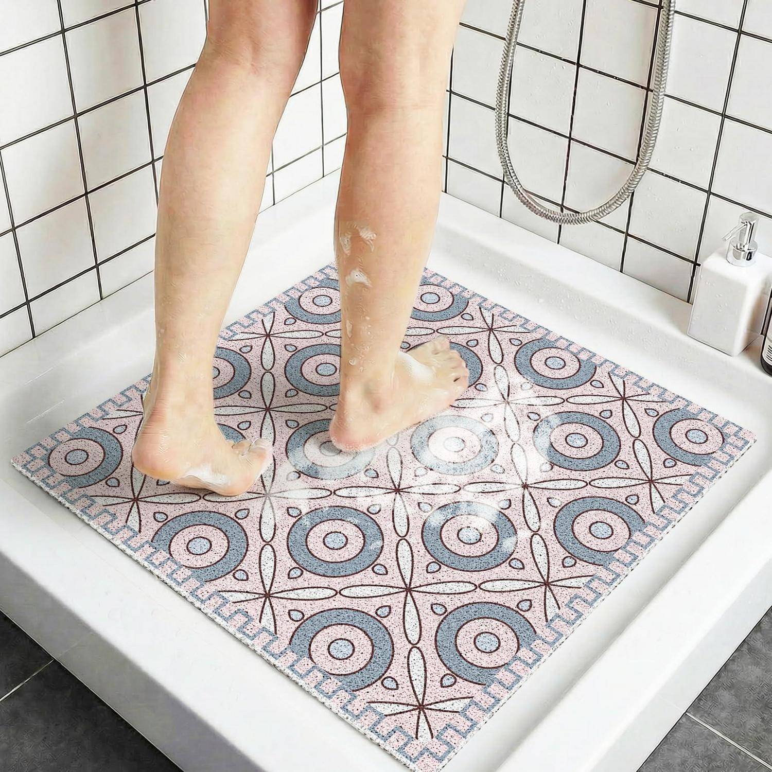 Duschmatte Quadratisch mit Drainage 60x60 cm PVC Luffa Rosa