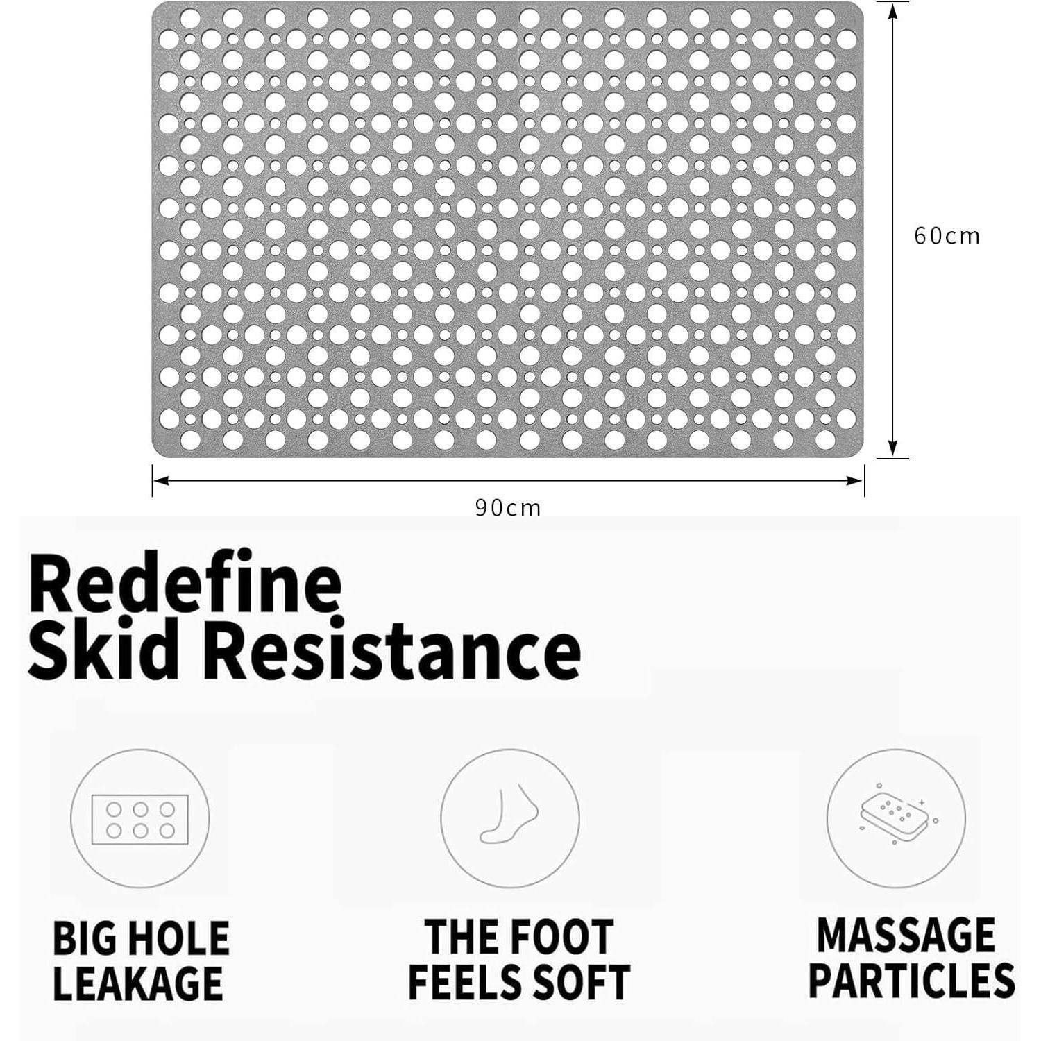 Diagramm einer perforierten rutschfesten Matte, 90 cm x 60 cm, mit der Botschaft „Rutschfestigkeit neu definieren