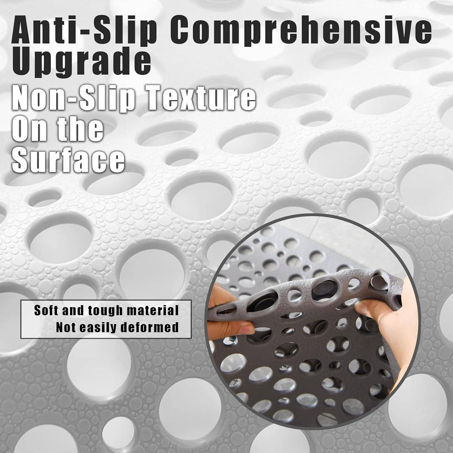 Werbegrafik für rutschfestes Material mit großer perforierter Textur; Der Text lautet „Umfassende Aufrüstung gegen Rutschigkeit
