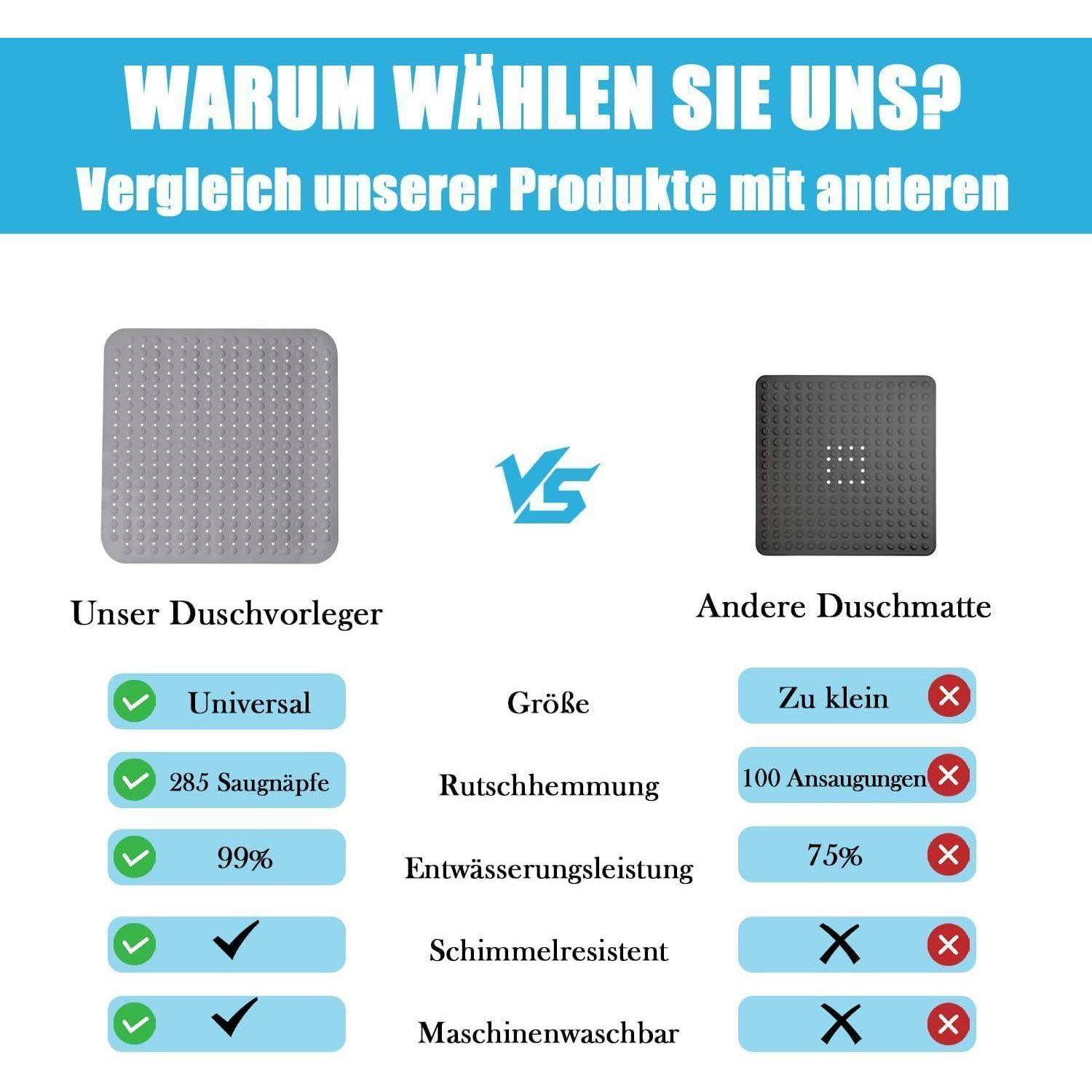 Duschmatte rutschfest 80x80 cm Grau