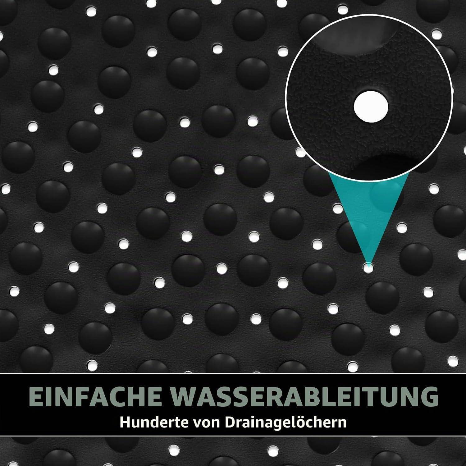 Darstellung vieler Drainagelöcher, mit einer vergrößerten Nahaufnahme und dem deutschen Text „EINFACHE WASSERABLEITUNG