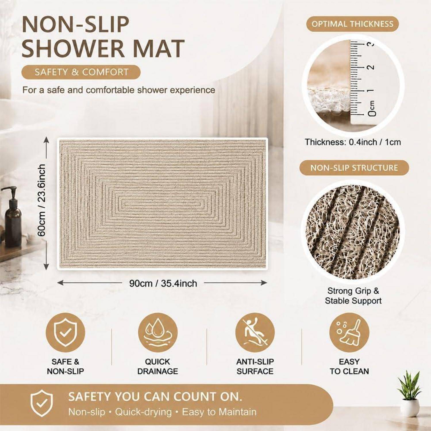 Duschmatte rutschfest 60x90cm PVC Luffa mit Ablauflöchern