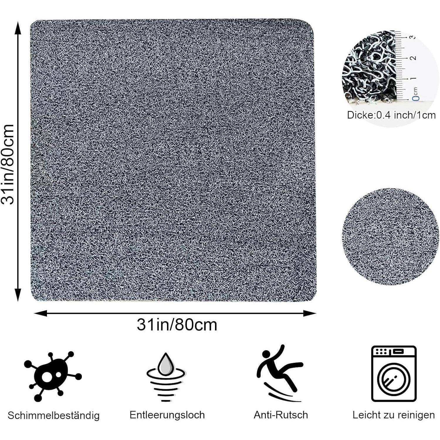 Grauer quadratischer Teppich 31 x 31 Zoll (80 x 80 cm) mit rutschfestem, schimmelresistentem, leicht zu reinigendem und Entwässerungsloch-Funktionen, dargestellt durch Symbole