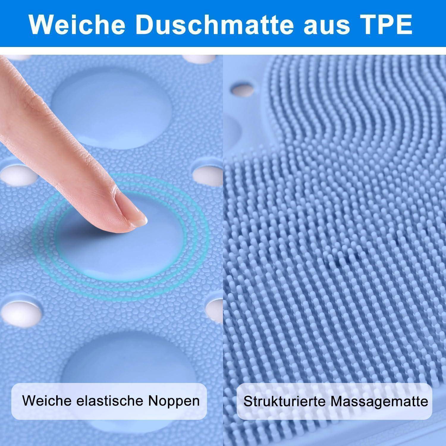 Duschmatte rutschfest 90x60 cm TPE mit Saugnäpfen Hellblau