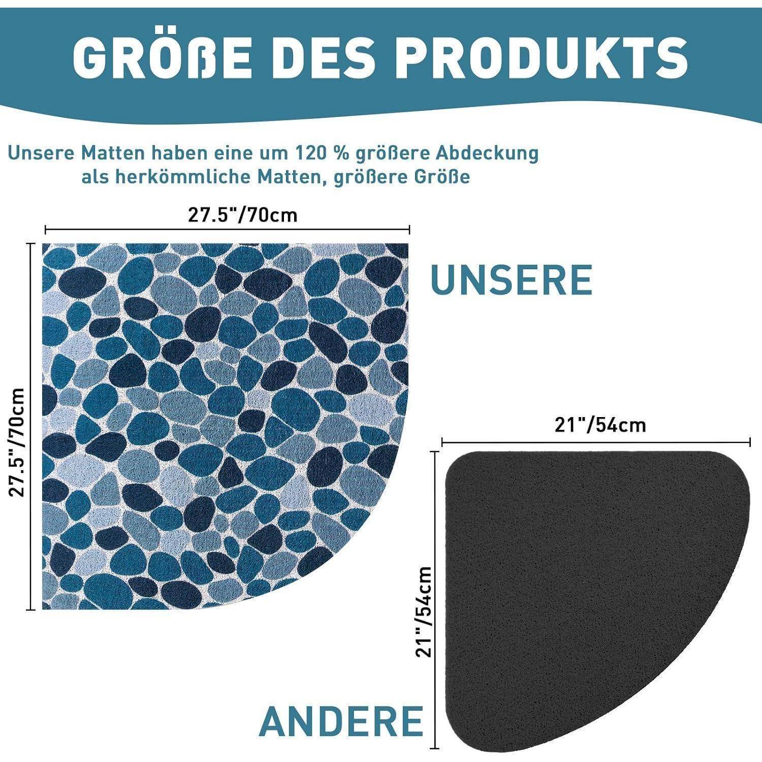 Größenvergleichsgrafik, die zeigt, dass unsere Matte 27,5 x 27,5 Zoll (70 cm) groß ist, 120% größer als eine andere Matte mit 21 x 21 Zoll (54 cm).