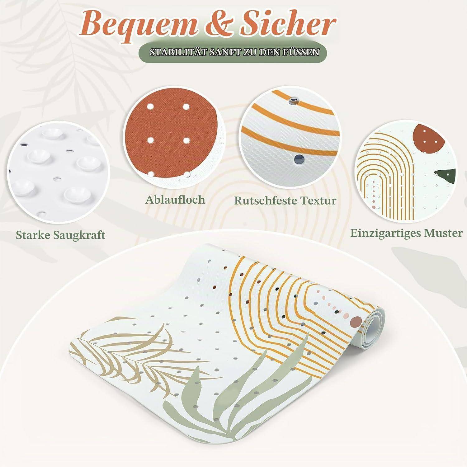 Badewannenmatte rutschfest 100x40cm PVC Boho Design schimmelresistent maschinenwaschbar