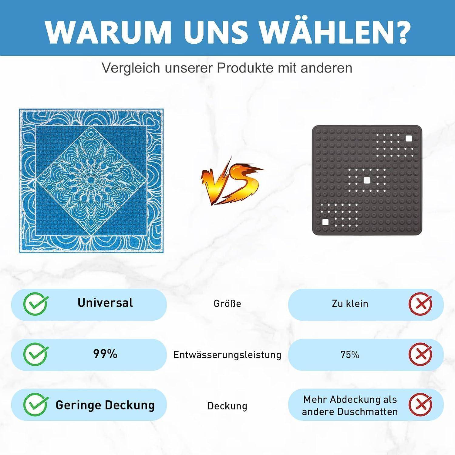 Duschmatte rutschfest 60x60cm PVC Luffa-Struktur schnelltrocknend