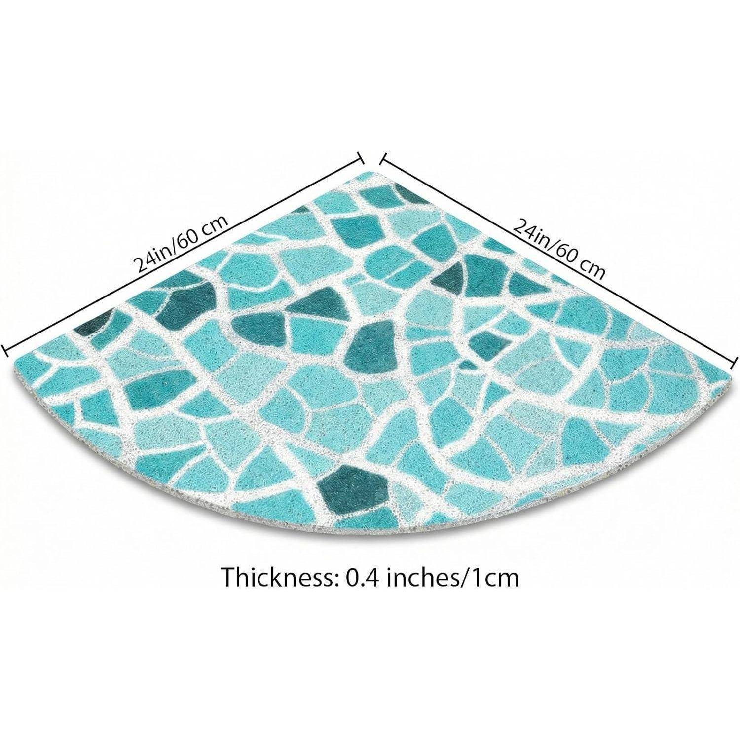 Viertellkreis-Türkis-Mosaik-Badmatte, 24 Zoll/60 cm auf jeder Seite, 0,4 Zoll/1 cm dick.