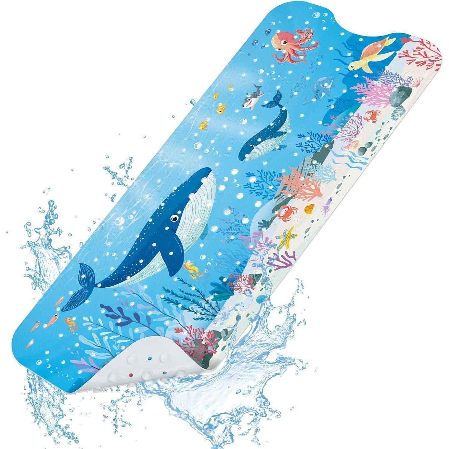 Blauer wasserdichter Handyetui mit Ozean-Motiven: Wal, Krake, Fisch und Koralle, dargestellt beim Spritzen im Wasser.