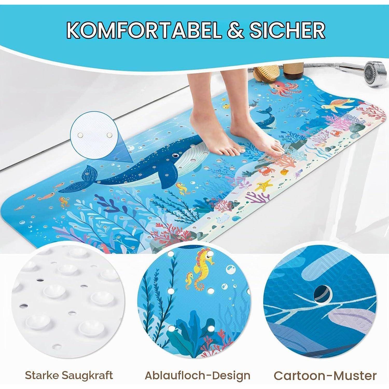 Badewannenmatte Kinder Wal 100x40cm rutschfest BPA-frei PVC