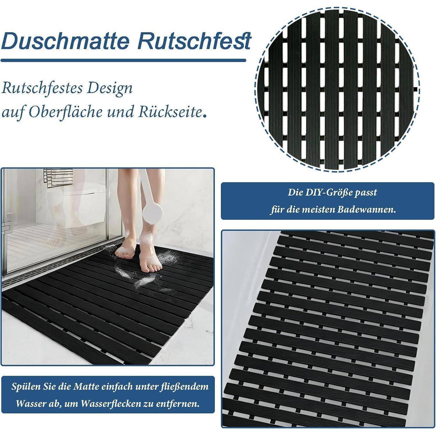 Produktanzeige für eine schwarze „Duschmatte