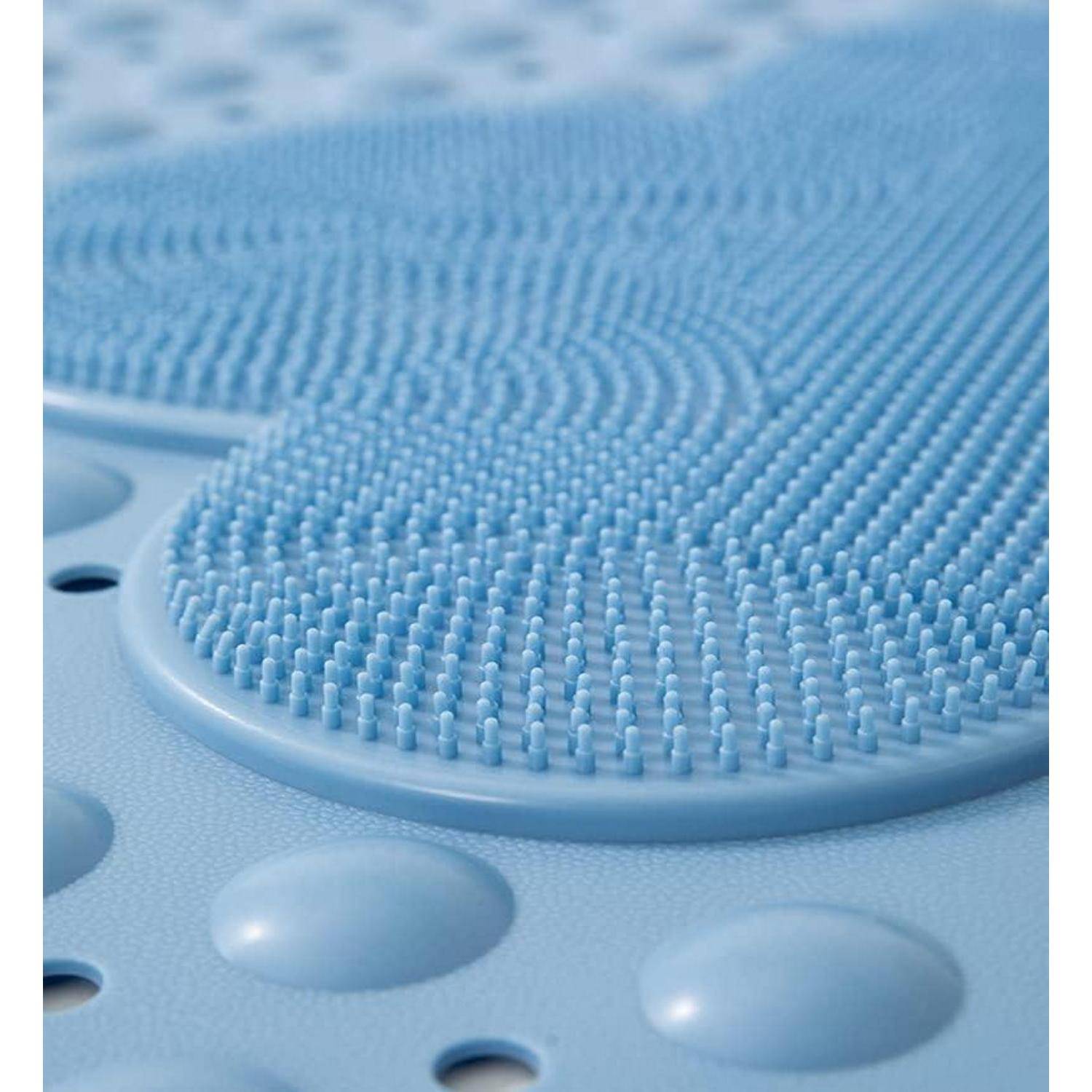 Nahaufnahme einer blauen Silikon-Gesichtsreinigungsbürste mit dichten Borsten und erhabenen Massageknoten.