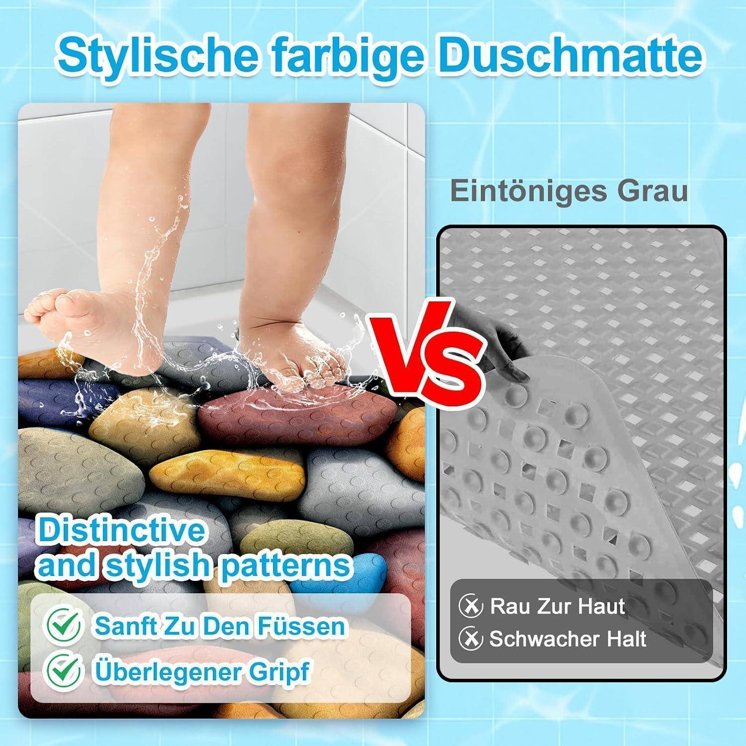 Duschmatte rund 55cm rutschfest BPA-frei maschinenwaschbar bunte Steine