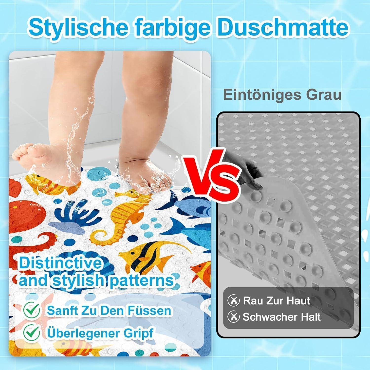 Duschmatte rund 55cm rutschfest mit Saugnäpfen BPA-frei maschinenwaschbar Meereswelt