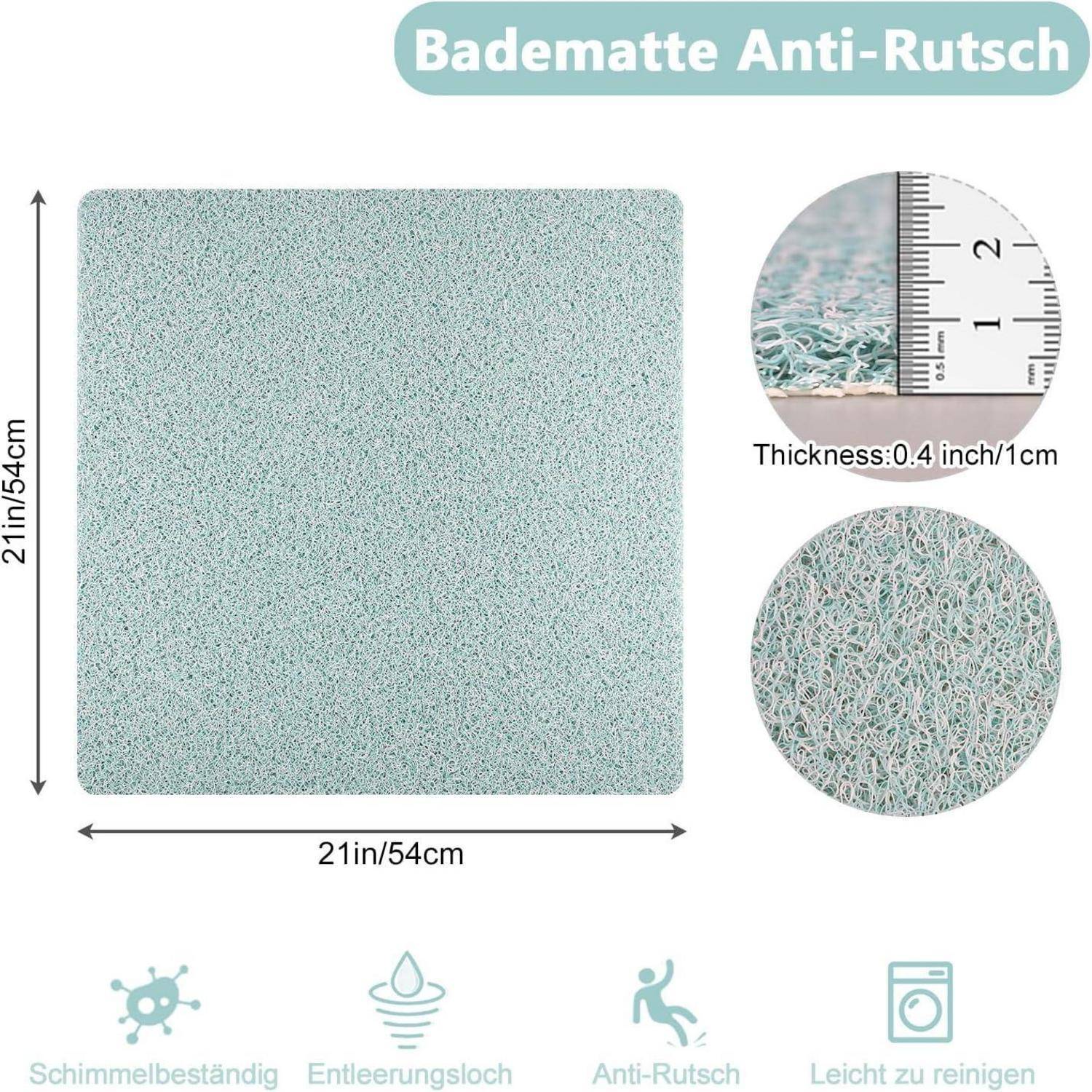 Duschmatte rutschfest 54x54cm antibakteriell schnelltrocknend Weiß & Grün