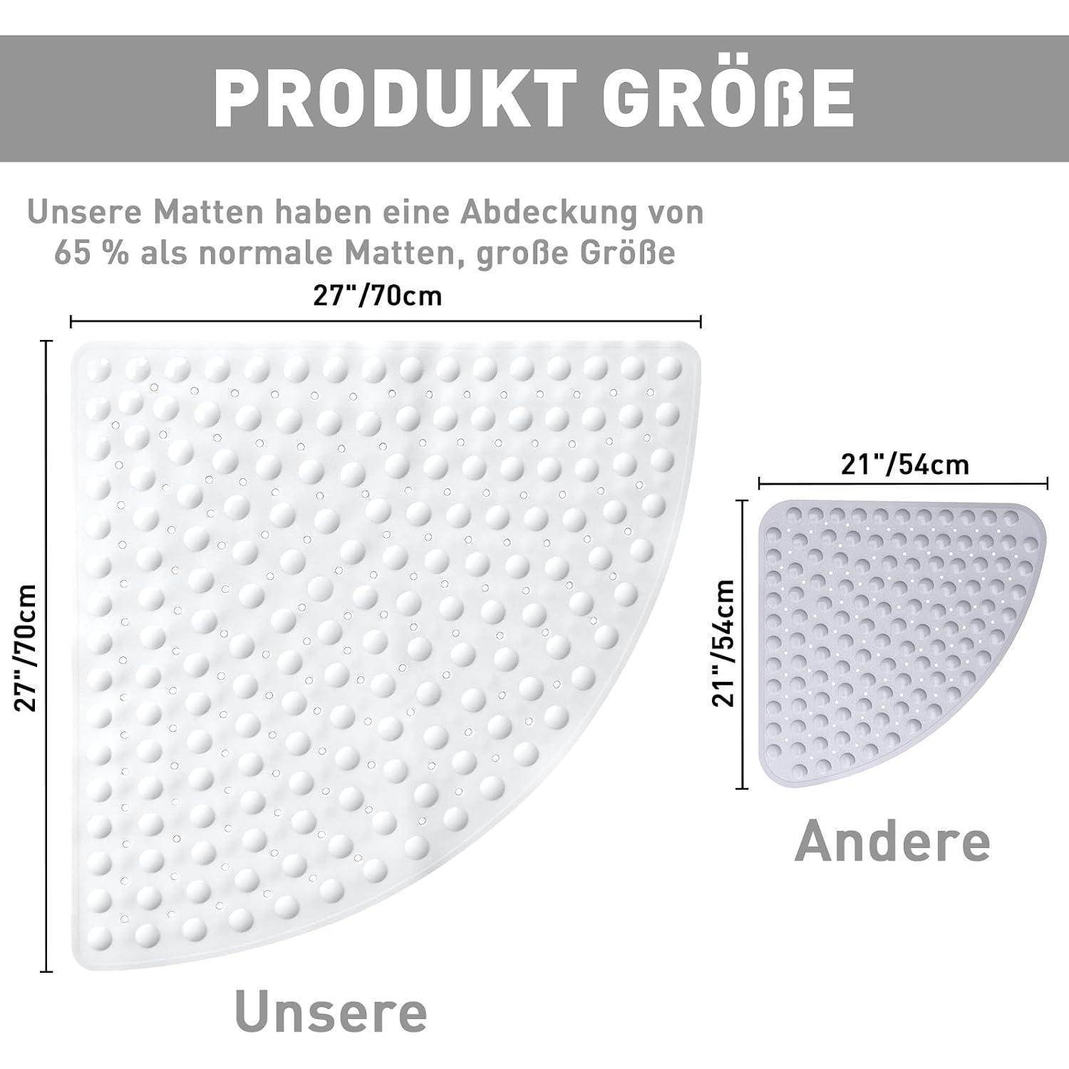 Duschmatte Eckdusche 70x70cm rutschfest mit Saugnäpfen Weiß