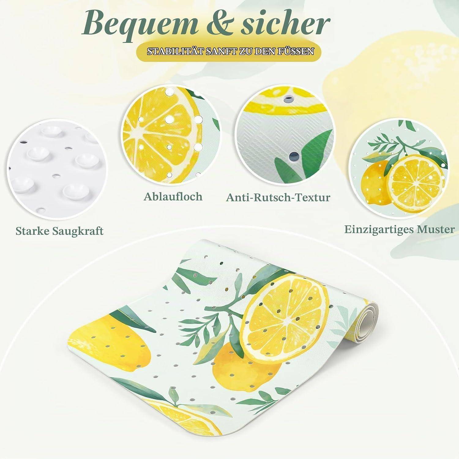 Badewannenmatte rutschfest Gelb 100x40cm, schimmelresistent, antibakteriell