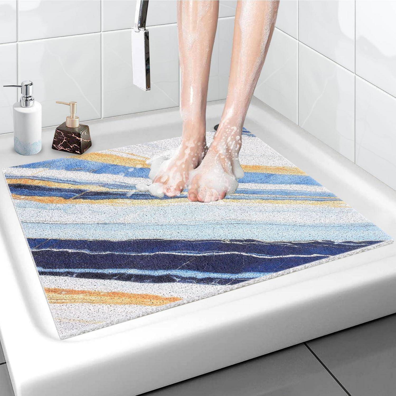Duschmatte rutschfest 60x60 cm PVC Luffa blau-golden