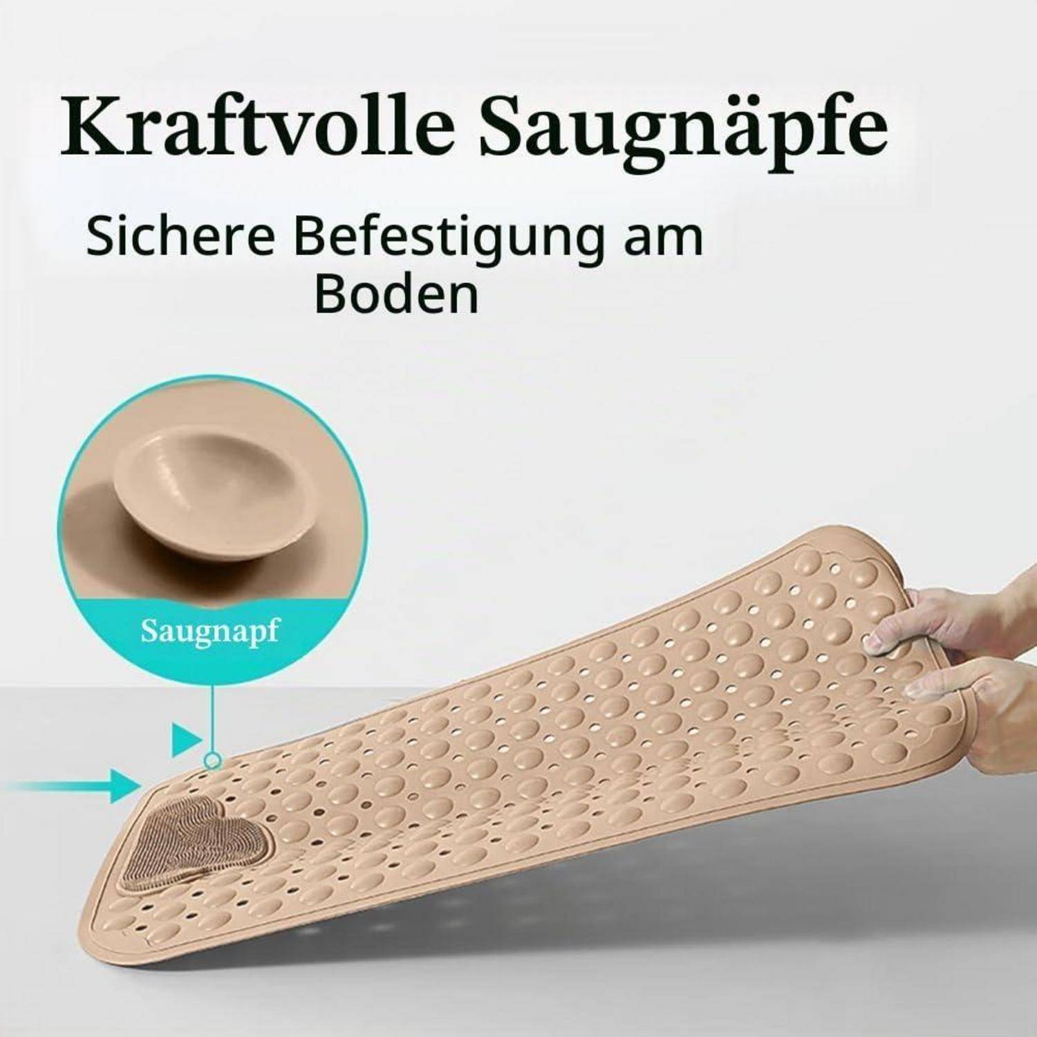 Duschmatte rutschfest 80x50cm TPE Beige mit Fußbürsten-Zone