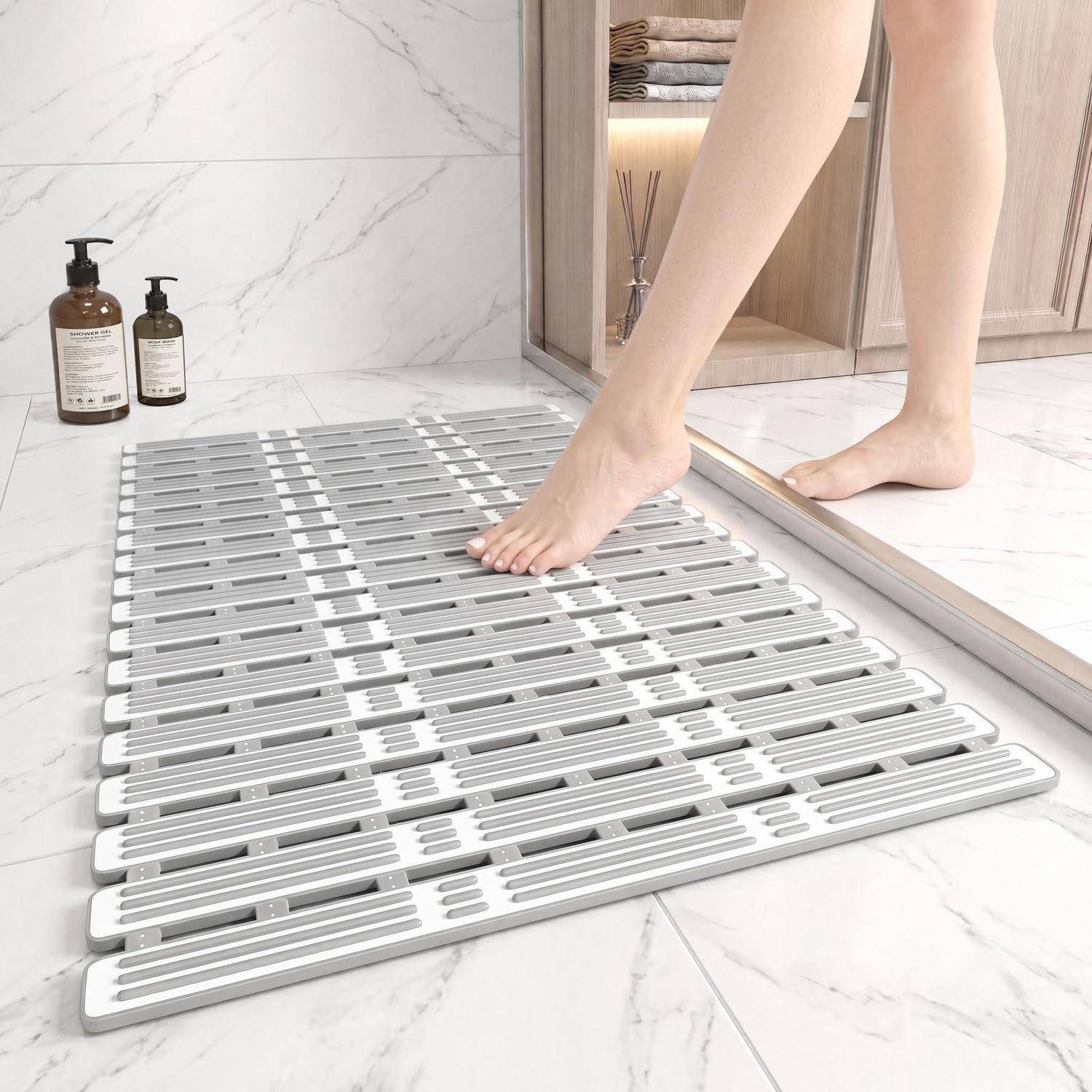 Venuso Duschmatte rutschfest 68x40cm Grau Anti Schimmel Schnell Trocknend