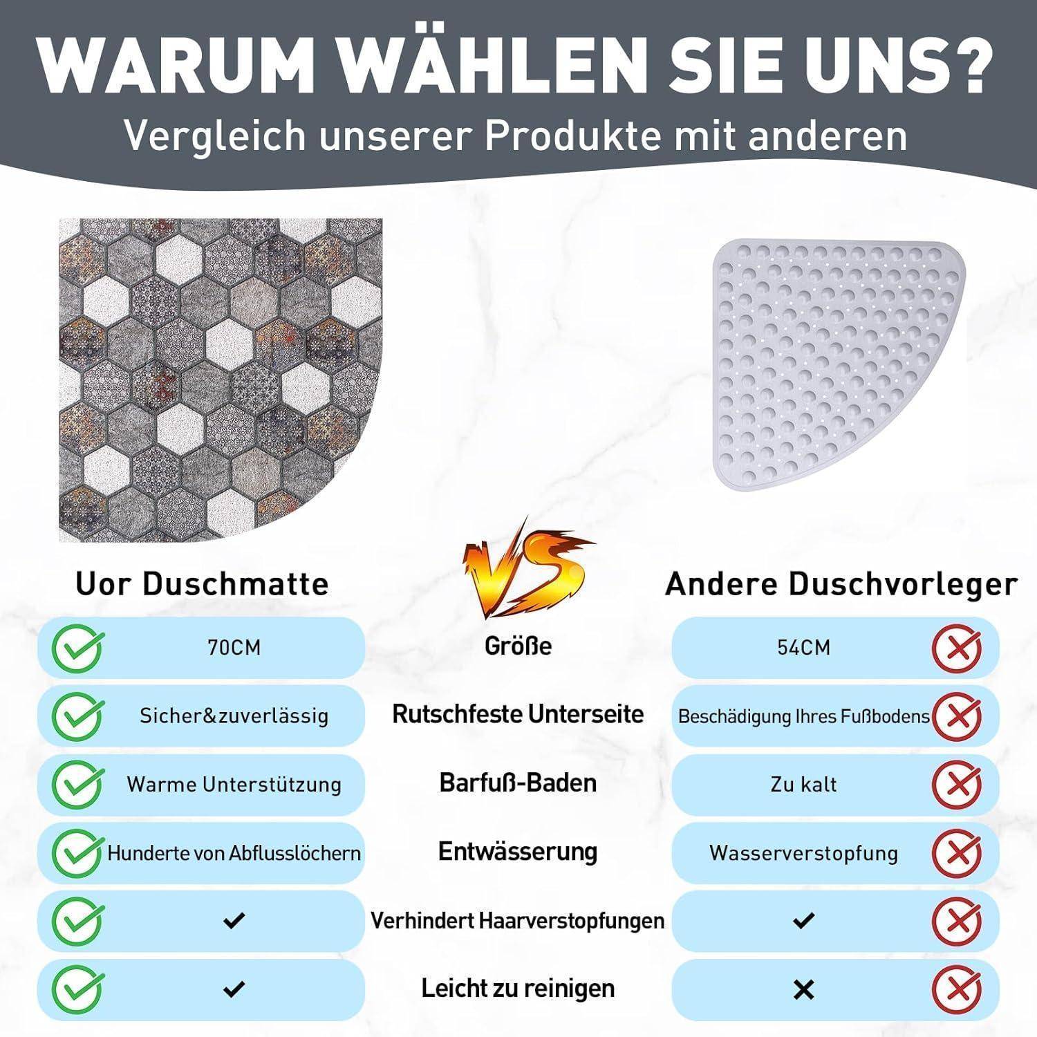Duschmatte rutschfest 70x70cm Eckig PVC Luffa Schnelltrocknend