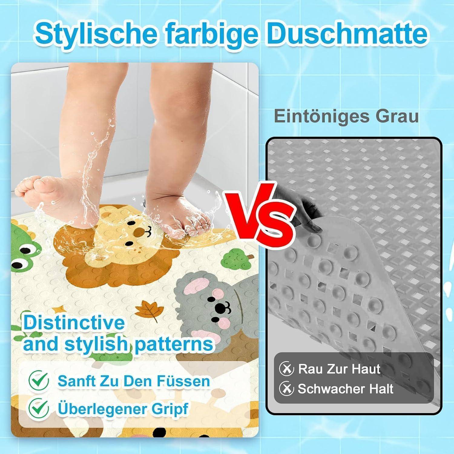 Duschmatte rund 55cm rutschfest mit Saugnäpfen BPA-frei maschinenwaschbar Zoo