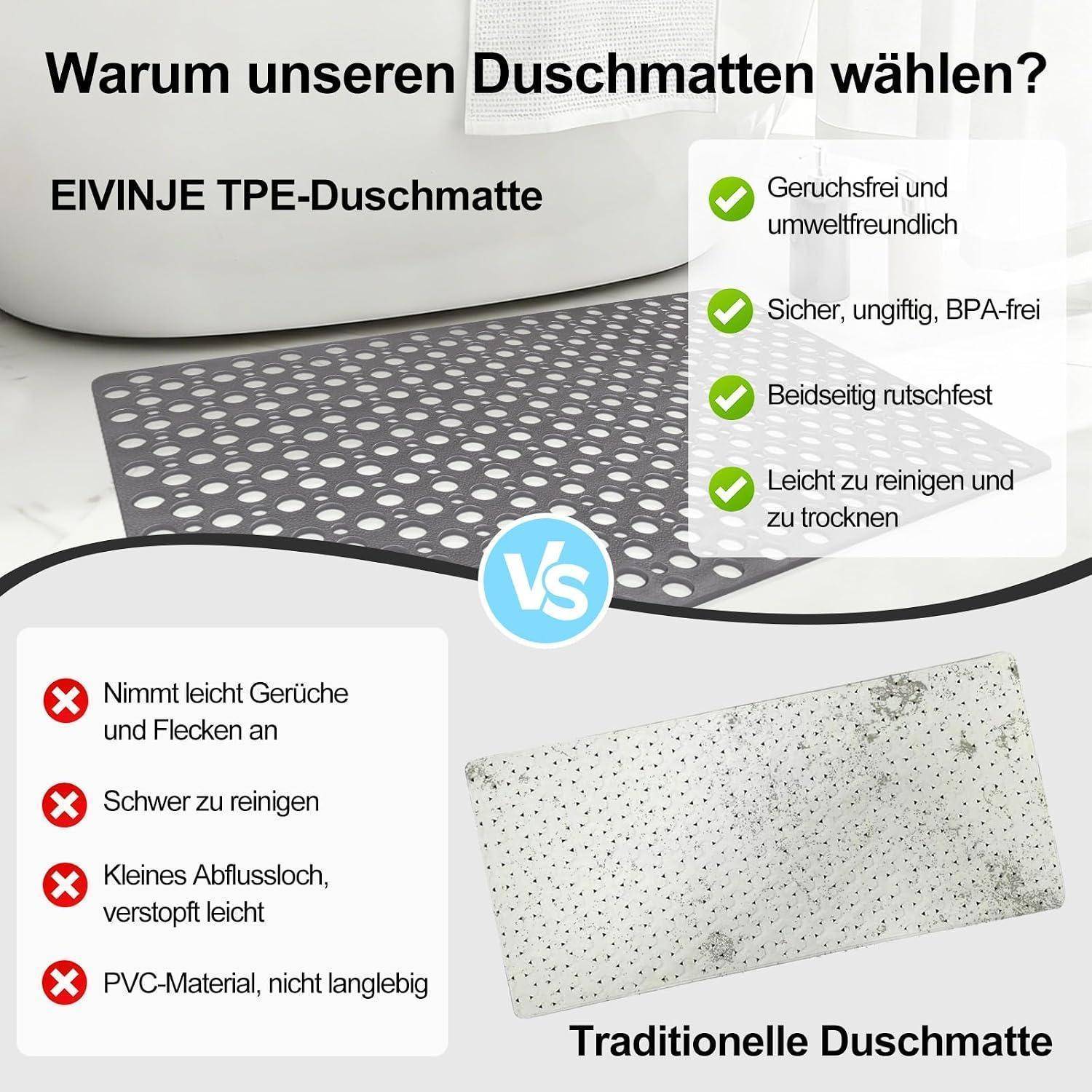 Duschmatte rutschfest 60x90 cm TPE Grau